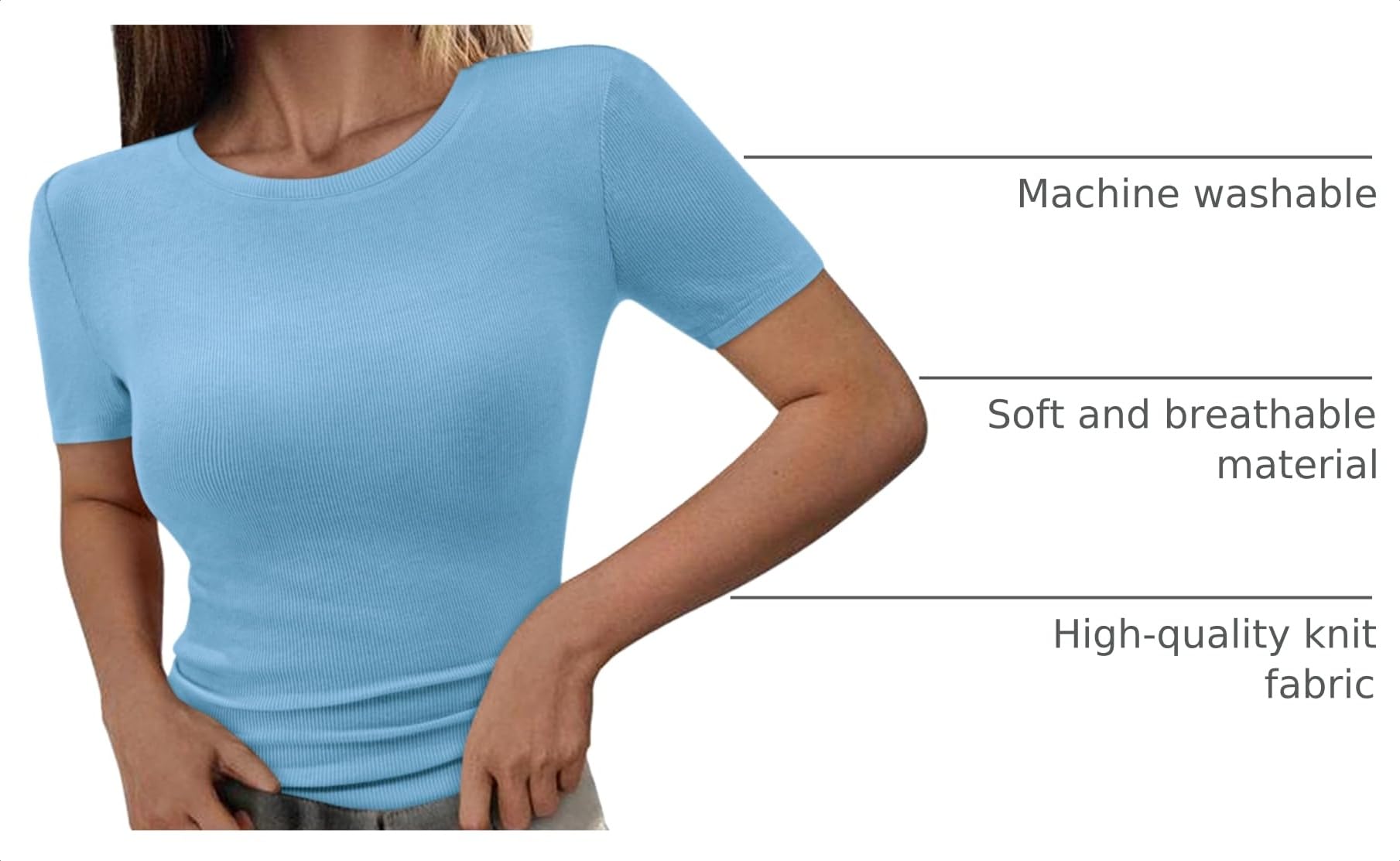 Womens Short Sleeve Slim Fit Basic Shirts,Light Blue,M