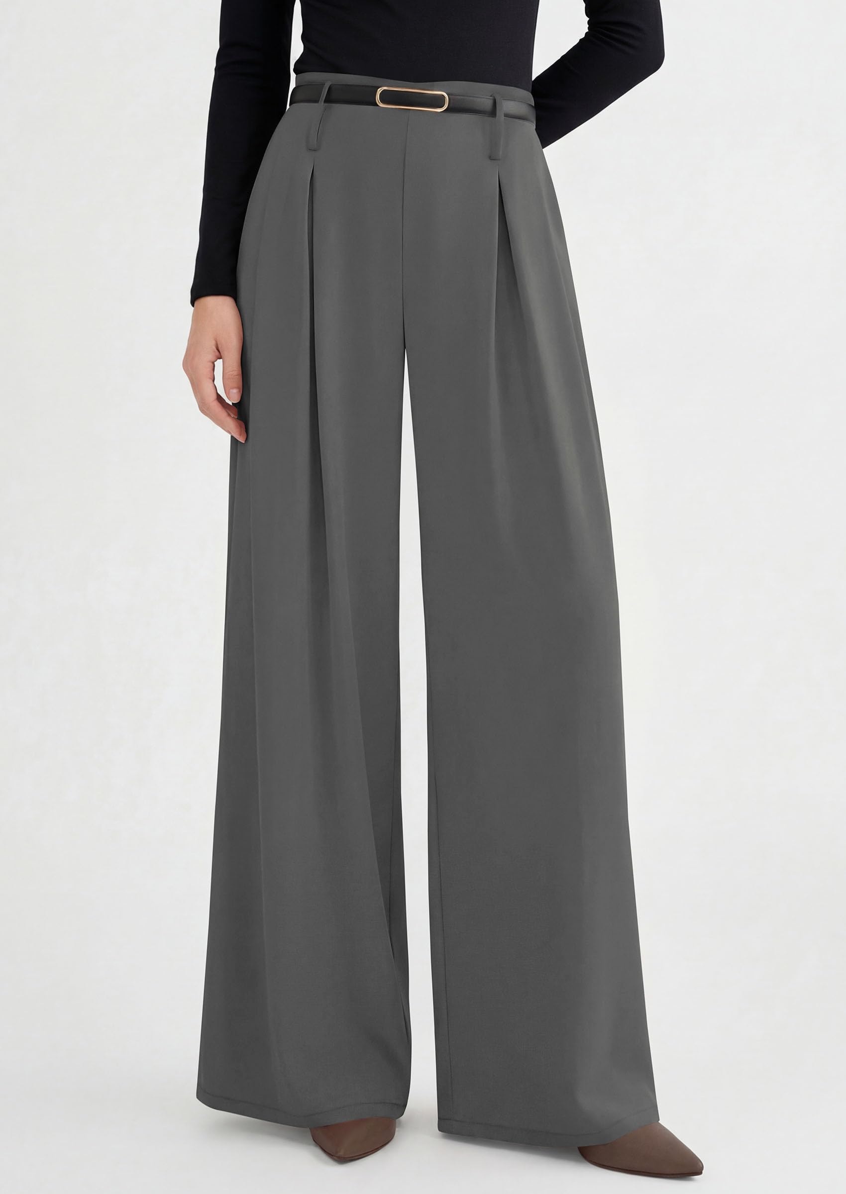 Womens Wide Leg Dress Pants Flowy Trousers,Grey,S