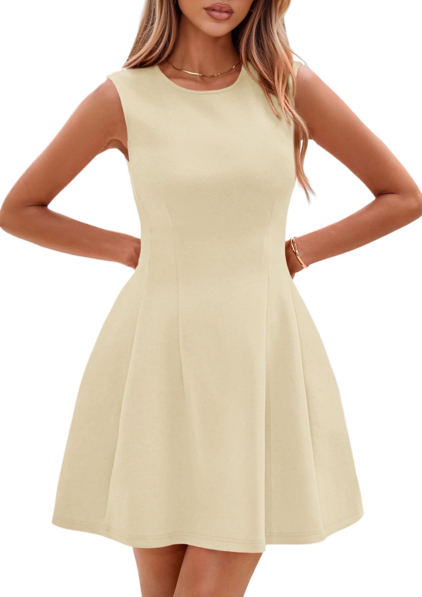 Women's A Line Elegant Summer Cocktail Dresses, Beige,XS