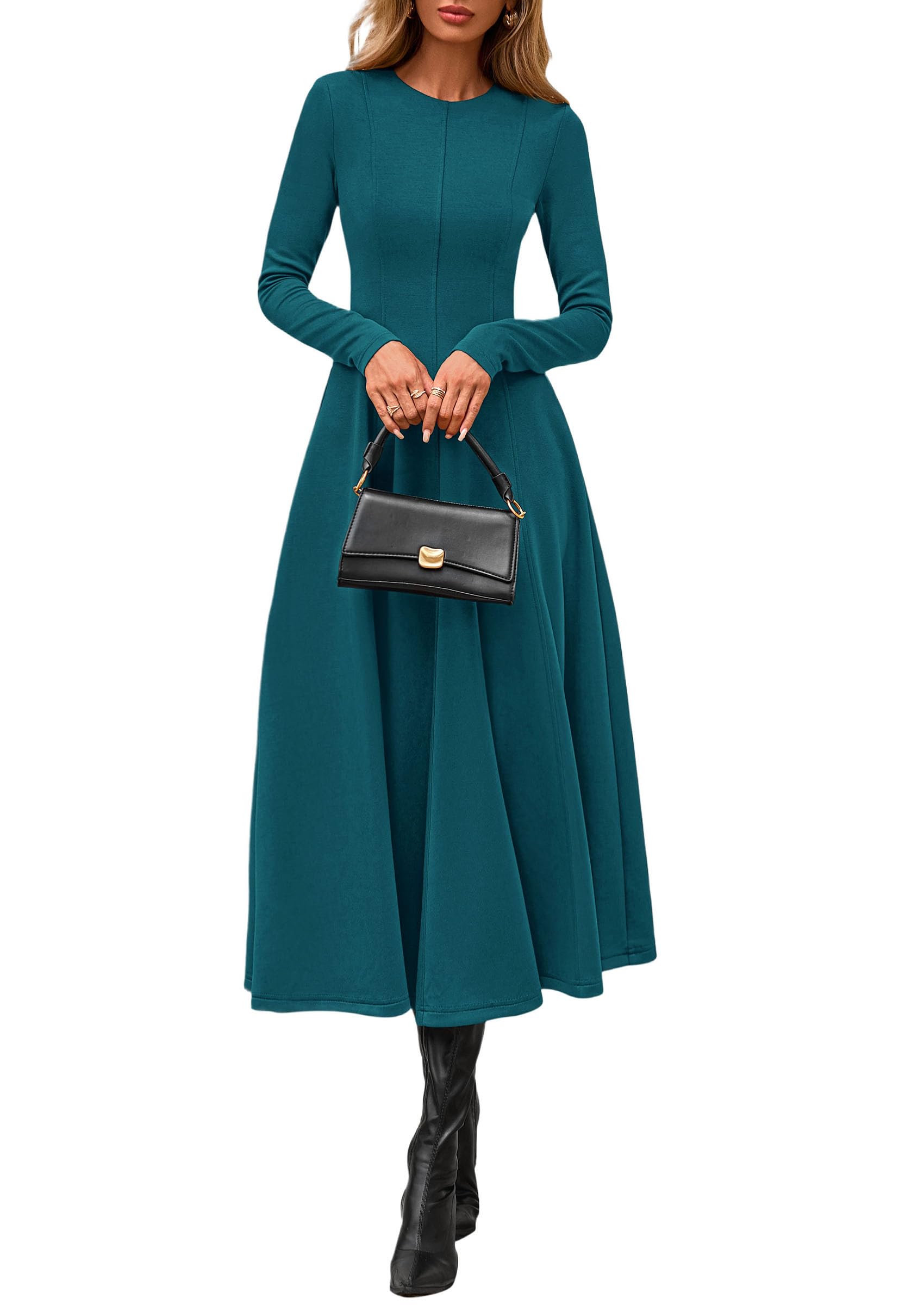 Women's Fall Long Sleeve A Line Midi Elegant Cocktail Dress