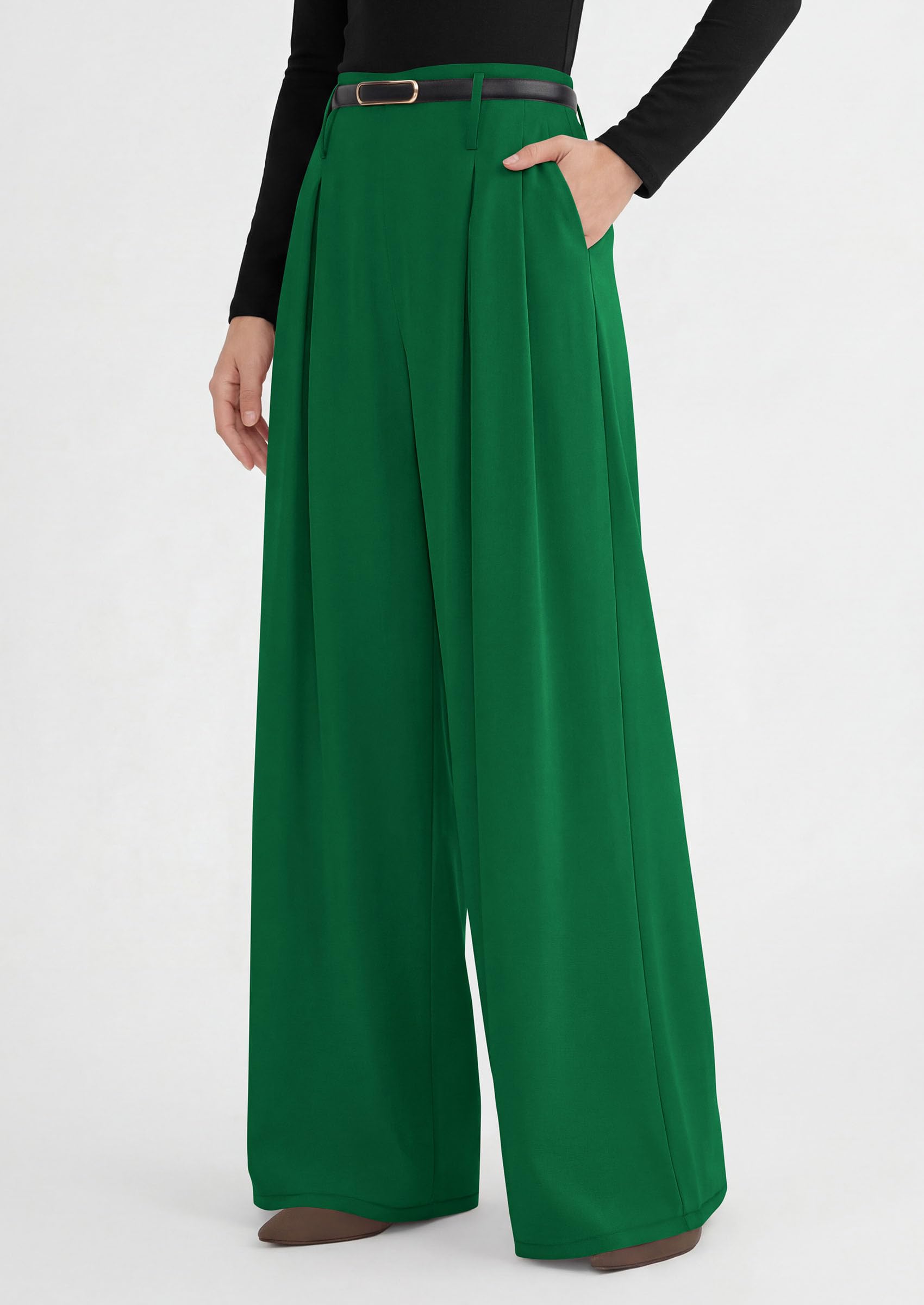 Womens Wide Leg Dress Pants Flowy Trousers,Green,S
