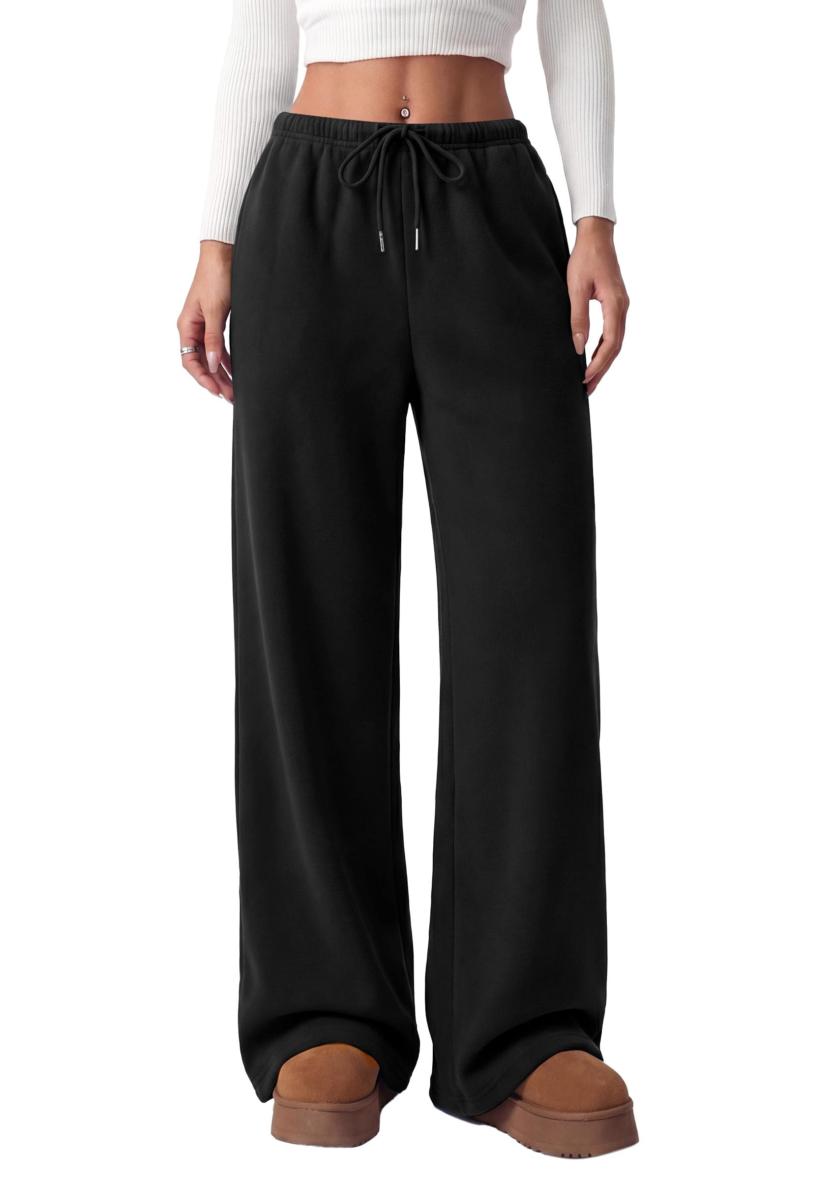 Womens Wide Leg Sweatpants Fleece Fall Sweat Pants,Black