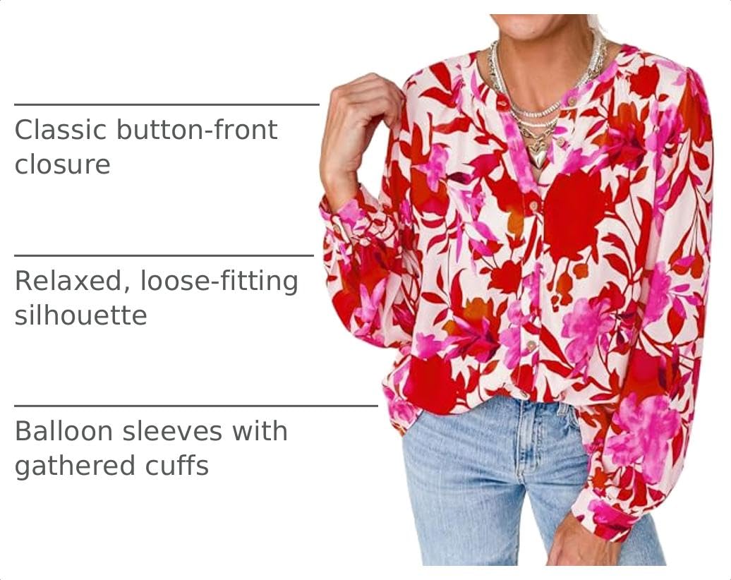 Women's Boho Tops Fall Long Sleeve Button Down Floral Blouses