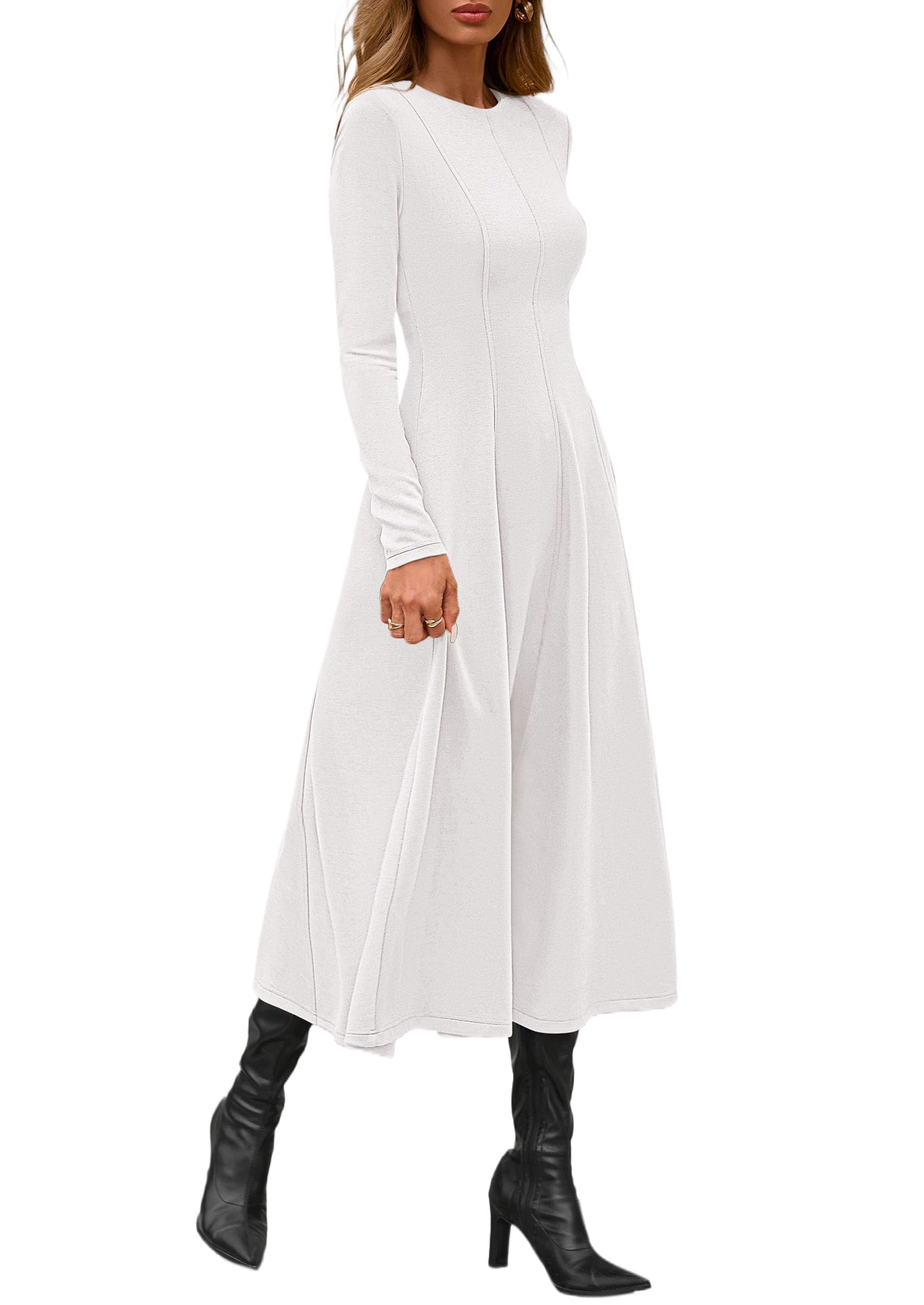 Women's Fall Long Sleeve A Line Midi Elegant Cocktail Dress