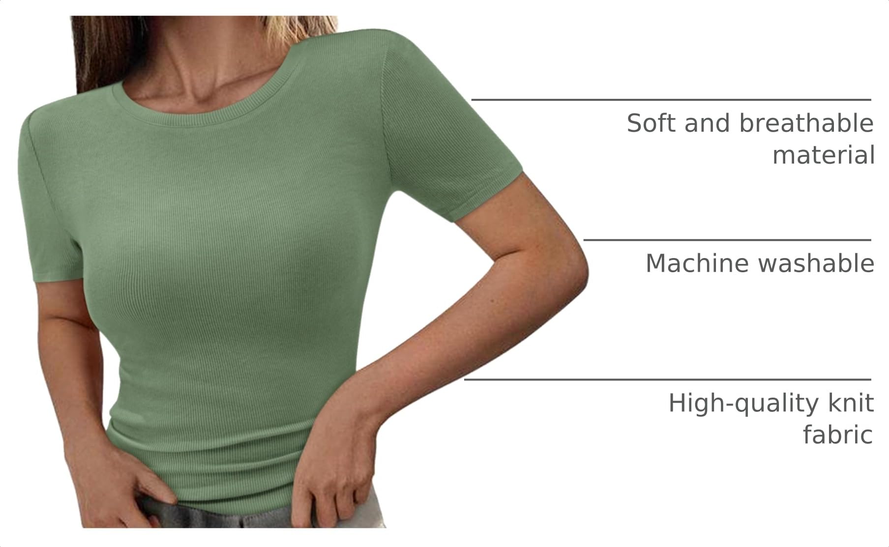 Womens Short Sleeve Slim Fit Basic Shirts,Fruit Green,XS