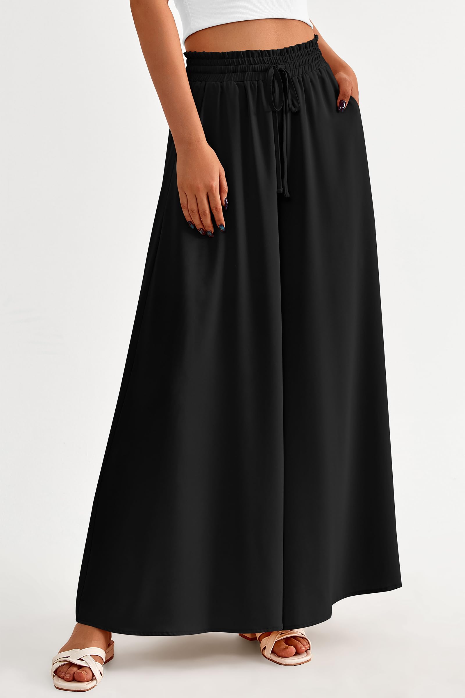 Summer Wide Leg Palazzo Pants for Women Casual,Black,S