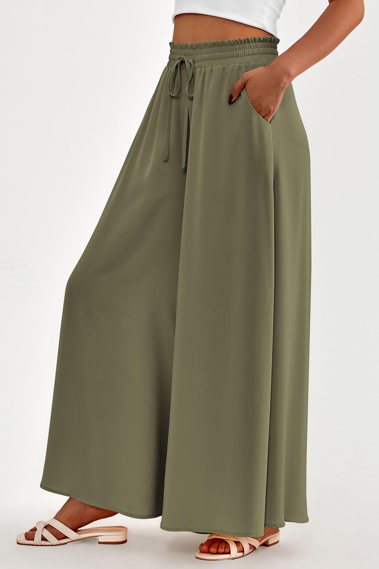 Summer Wide Leg Palazzo Pants for Women Casual,Army Green,M
