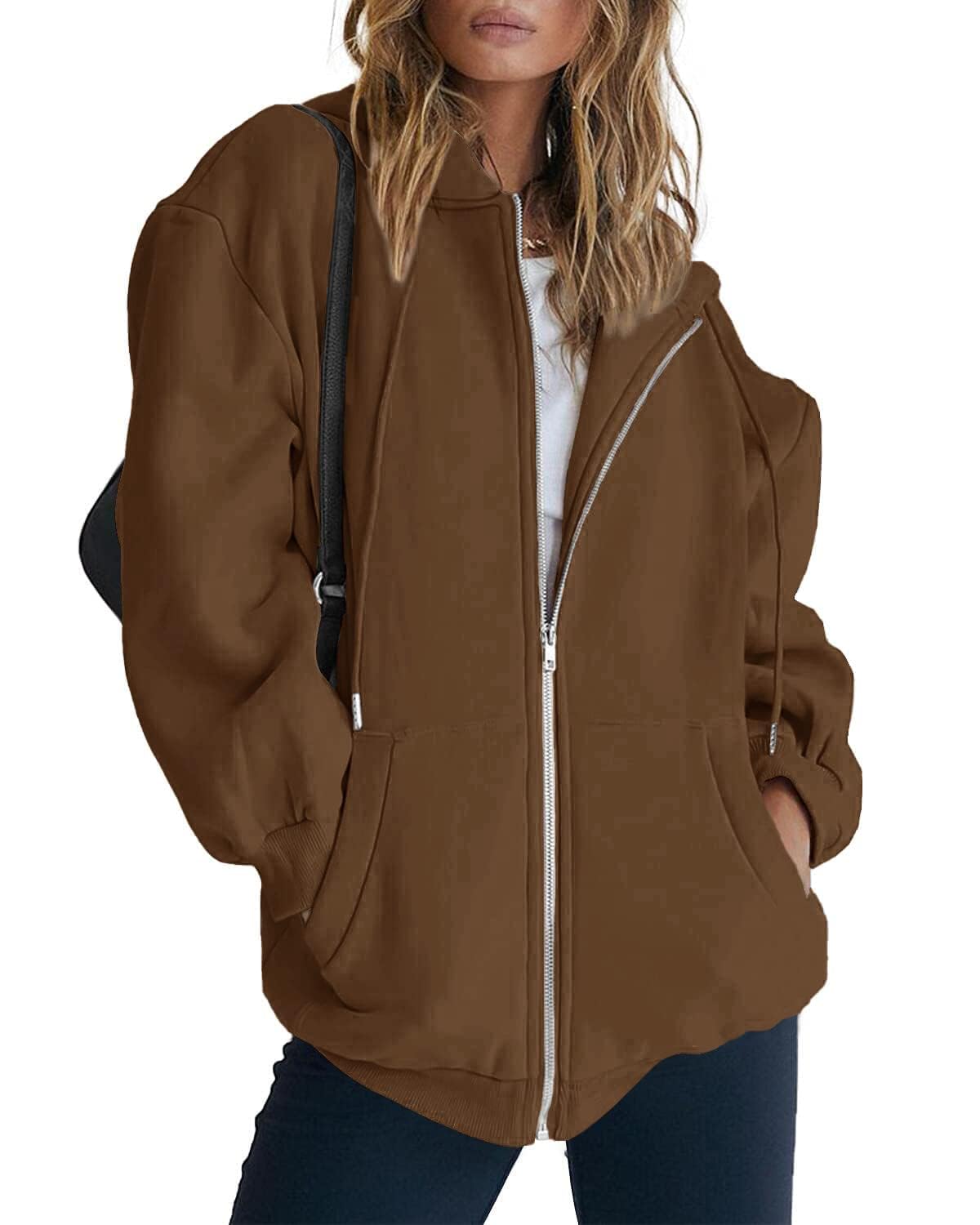 Women's Fall Zip Up Hoodies Sweatshirts Brown