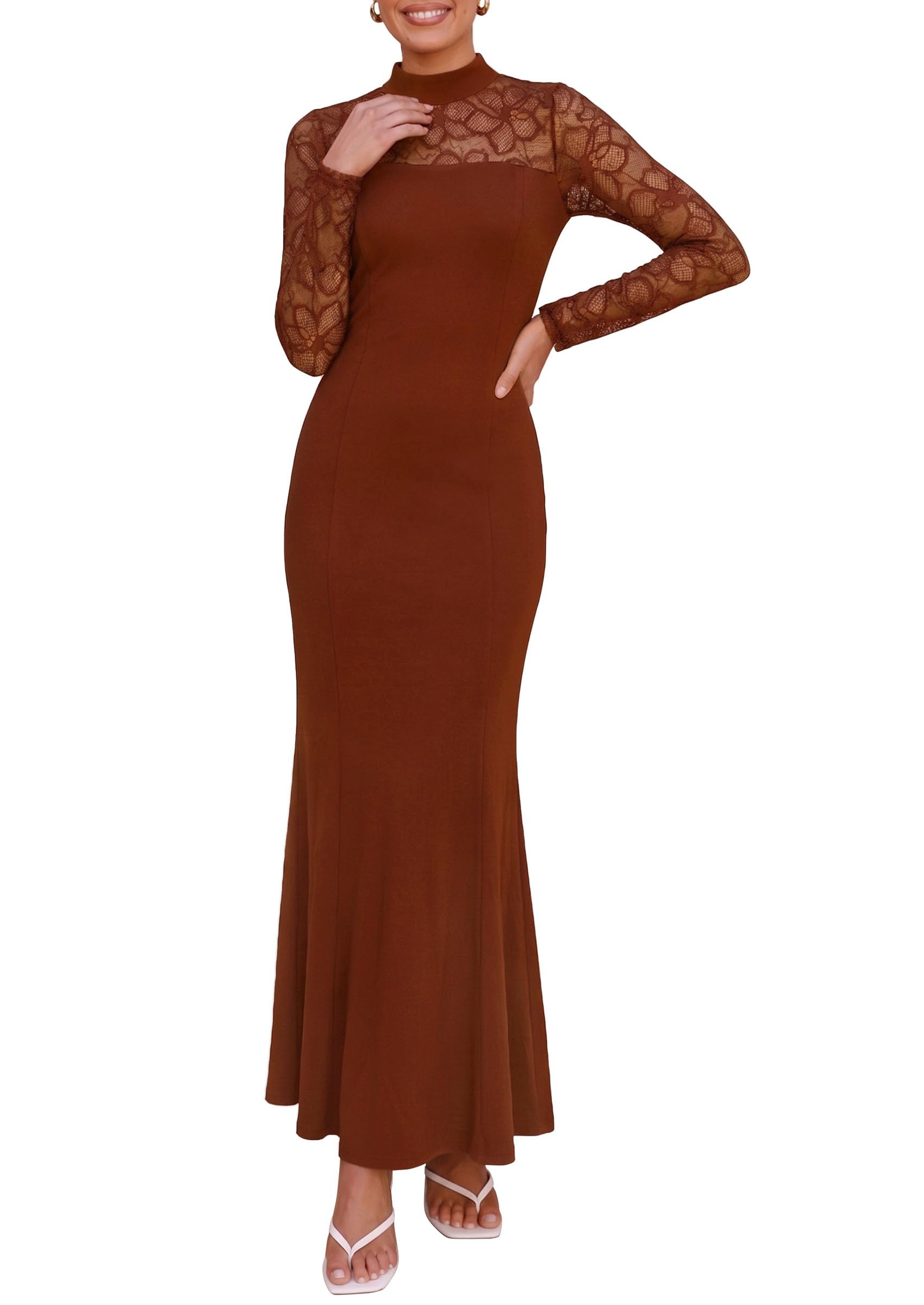 Women's Fall Lace Sheer Dress Bodycon Maxi Cocktail Dresses