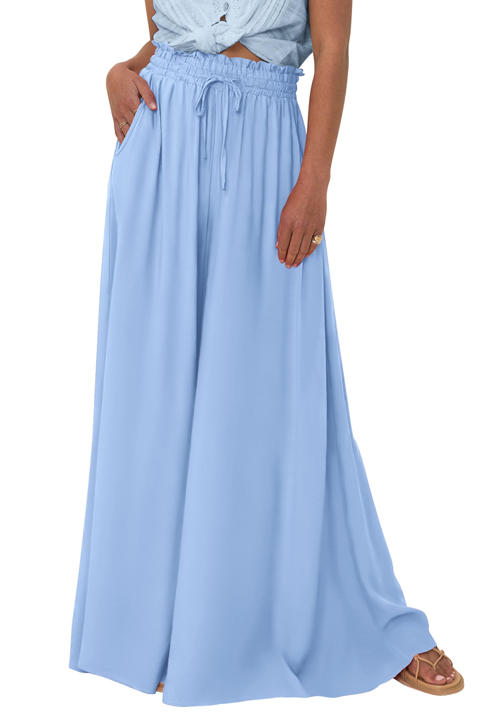 Summer Wide Leg Palazzo Pants for Women Casual,Blue,S