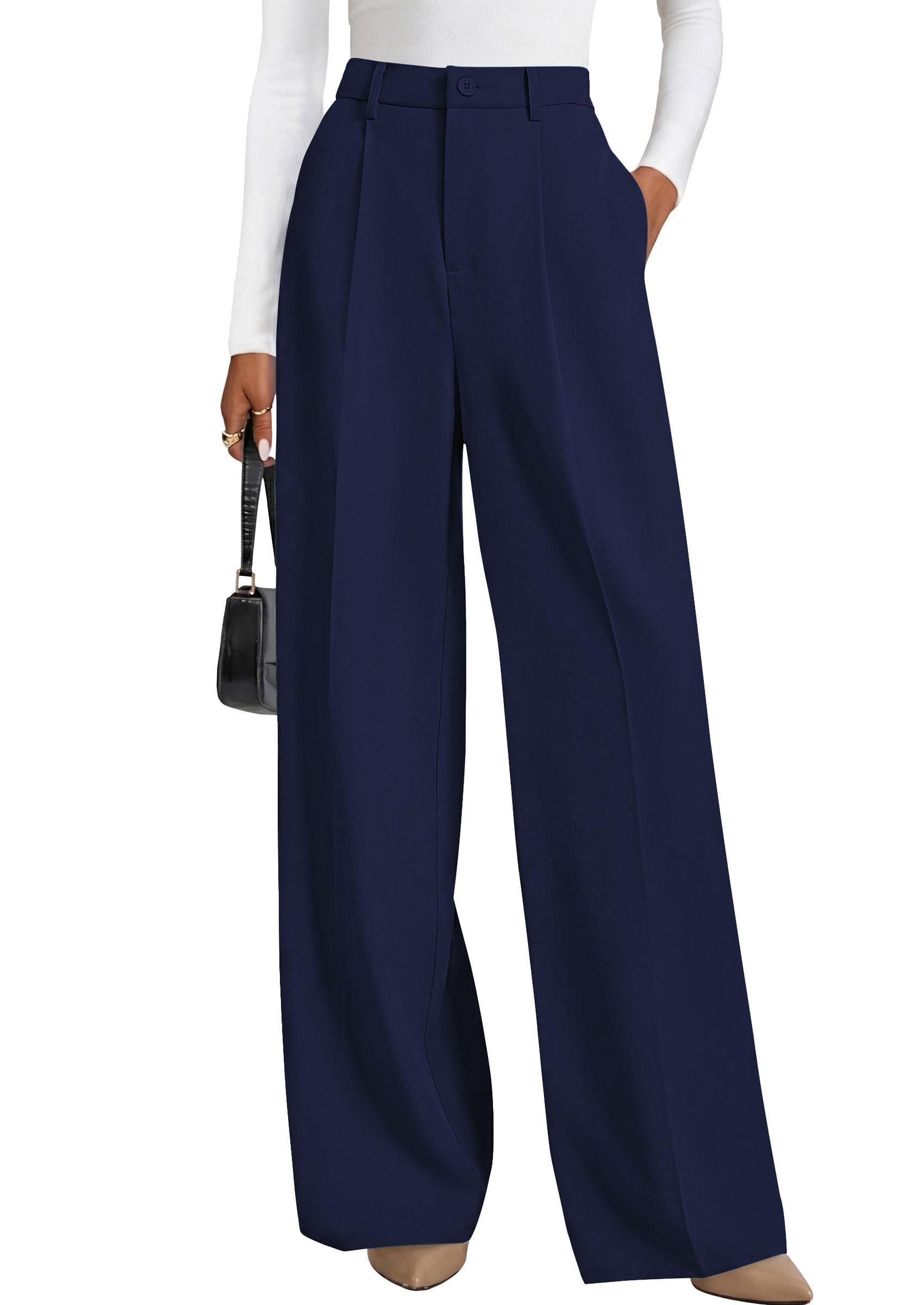 Women's Flowy Wide Leg Dress Pants,Navy,S