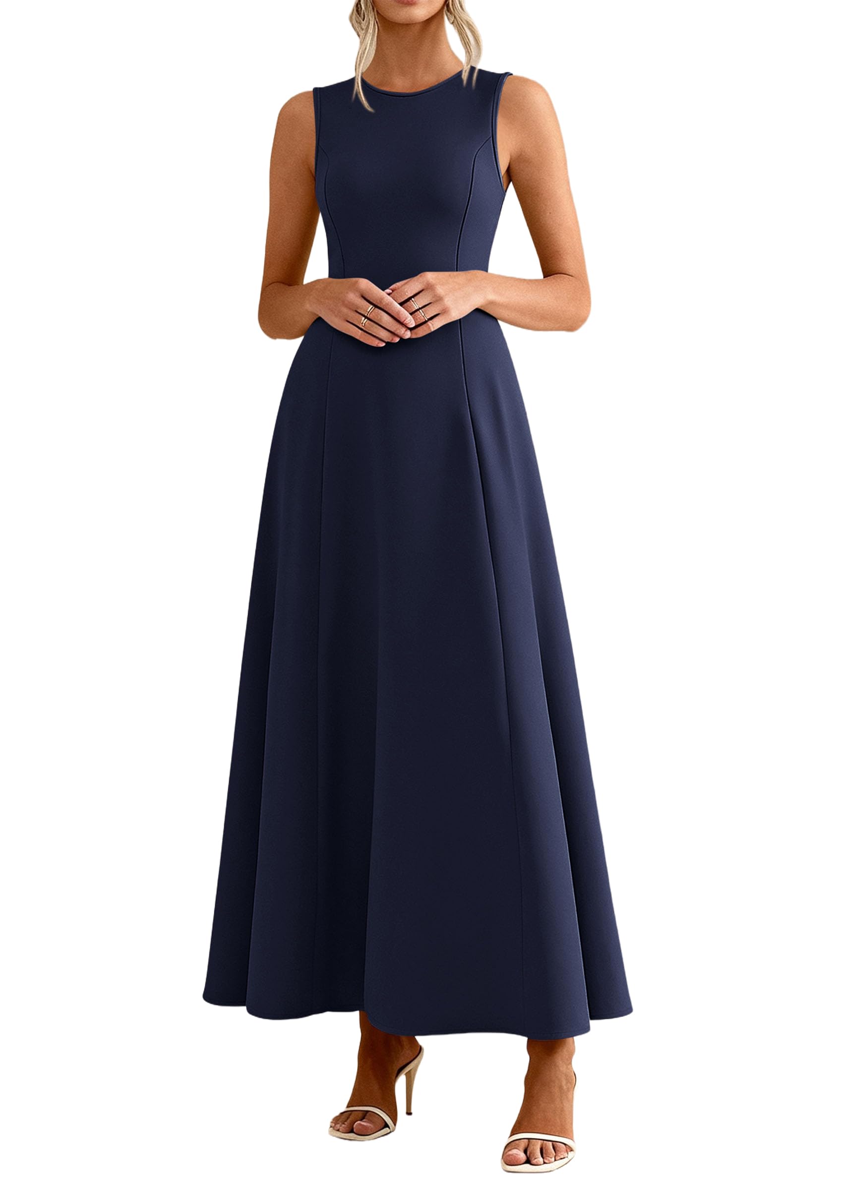 Women's Sleeveless Summer Elegant Maxi Dresses, Navy Blue,S
