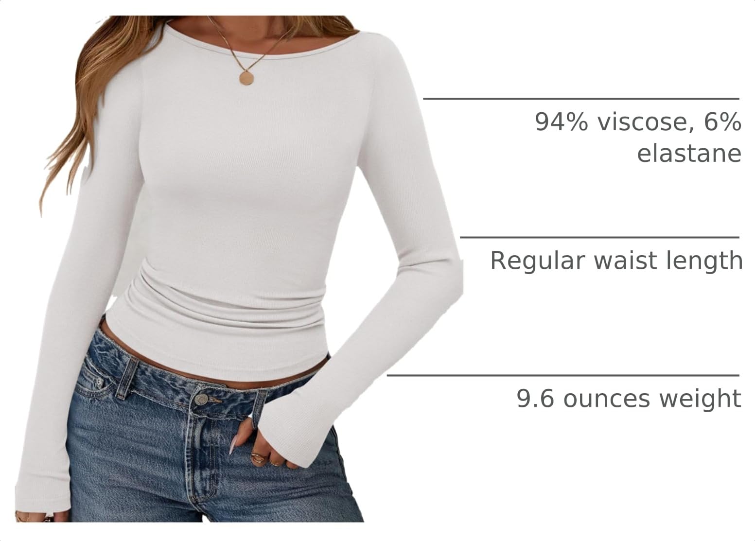 Long Sleeve T Shirts for Women Basic Ribbed Boat Neck Tops