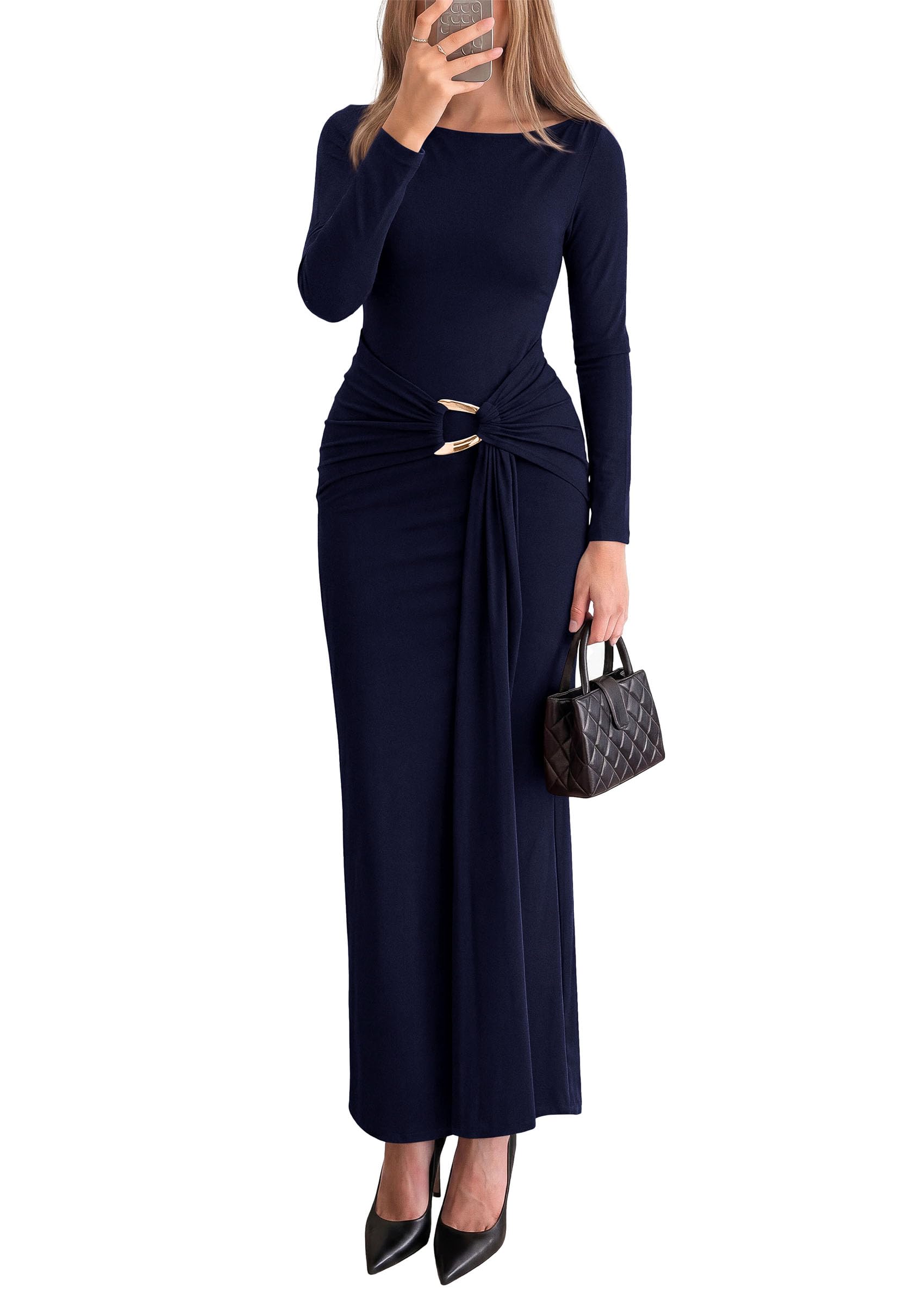 Women Fall Wedding Guest Dresses Formal Long Sleeve Maxi Dress