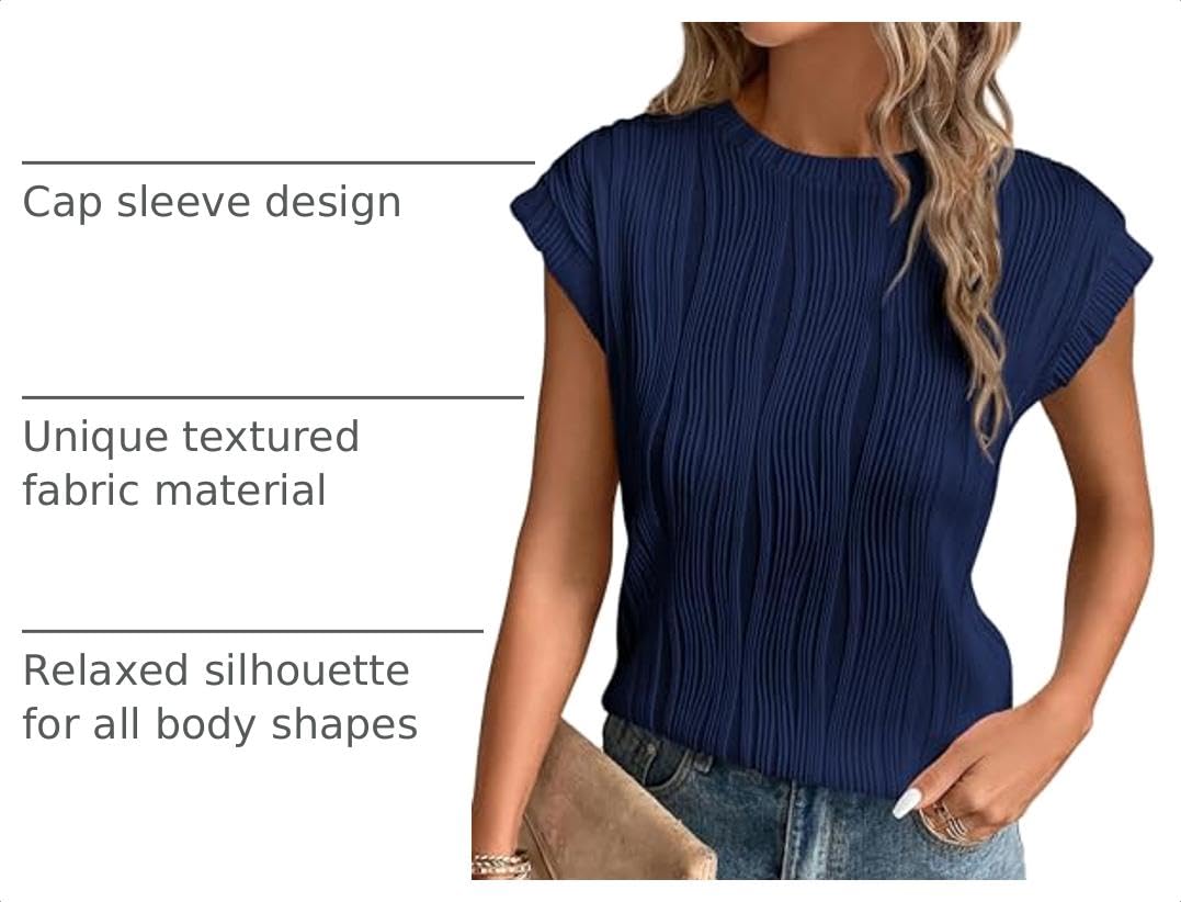 Blouses for Women Dressy Casual Summer Tops, Navy,S