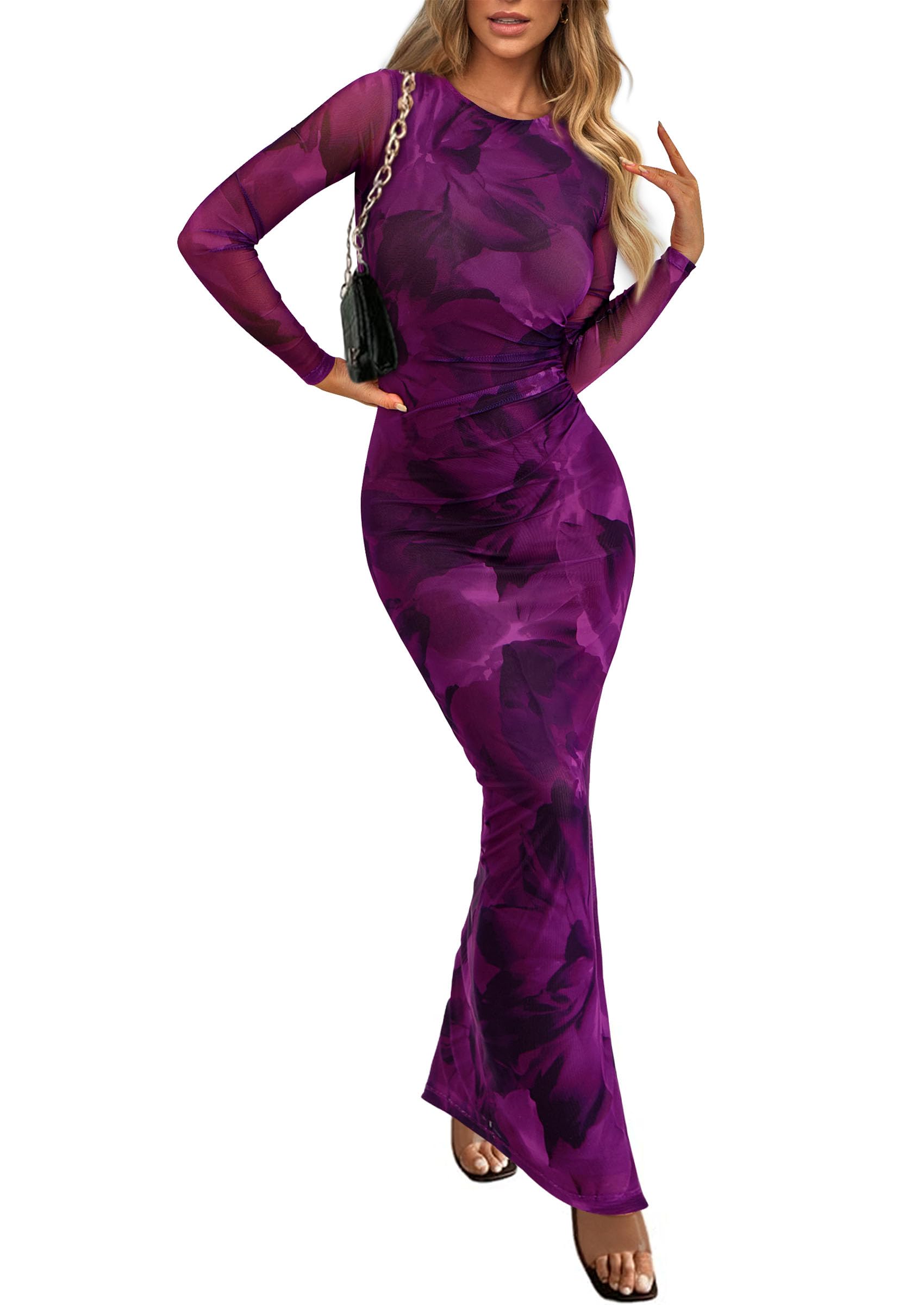Women's Floral Bodycon Maxi Fall Dress