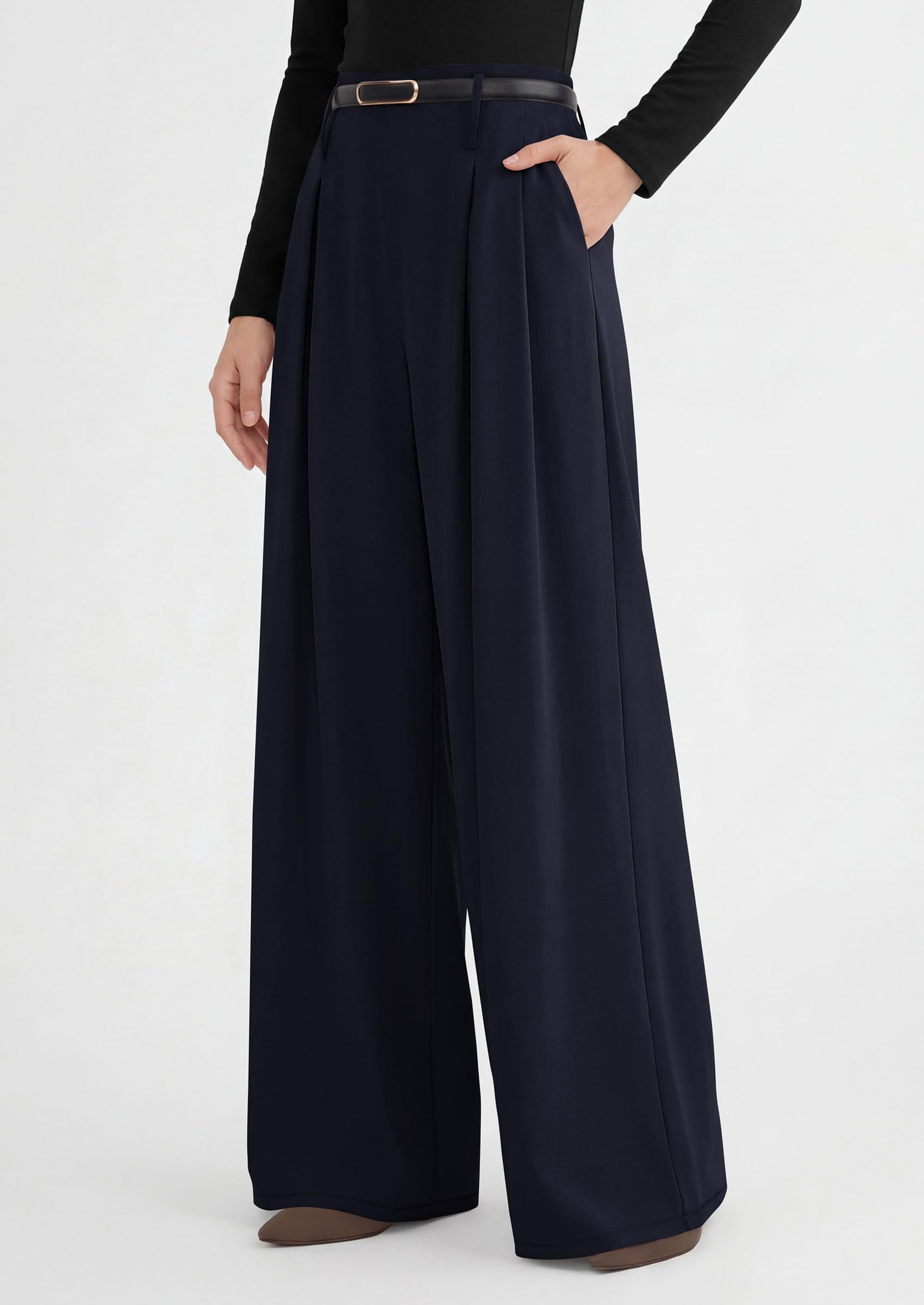 Womens Wide Leg Dress Pants Flowy Trousers,Navy,S