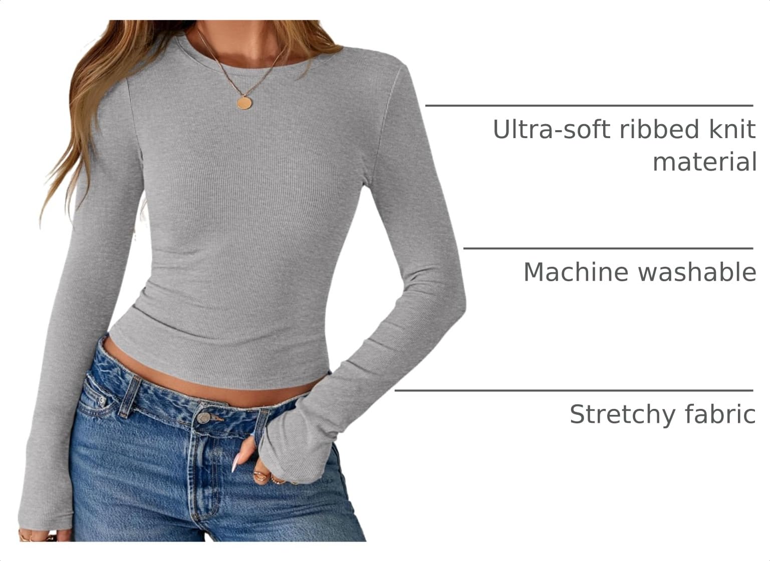 Women's Fall Long Sleeve Shirts Basic Tees (Grey,XS)