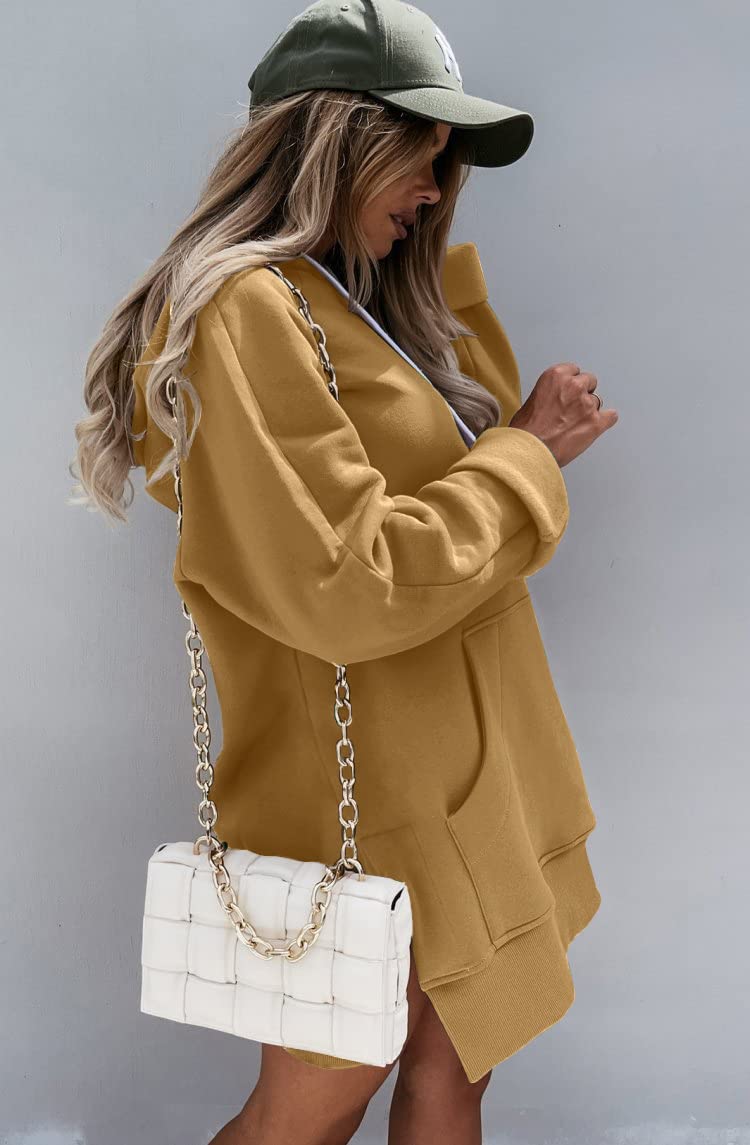 Sweatshirt for Women Fall Oversized Hoodie Dress,Light Khaki,S