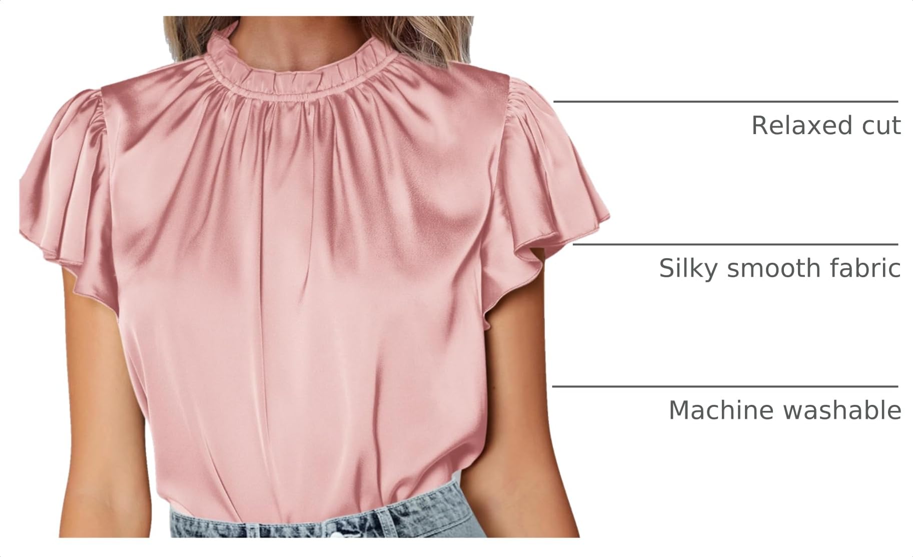 Women's Satin Tops Business Casual Work Blouses, Pink,S