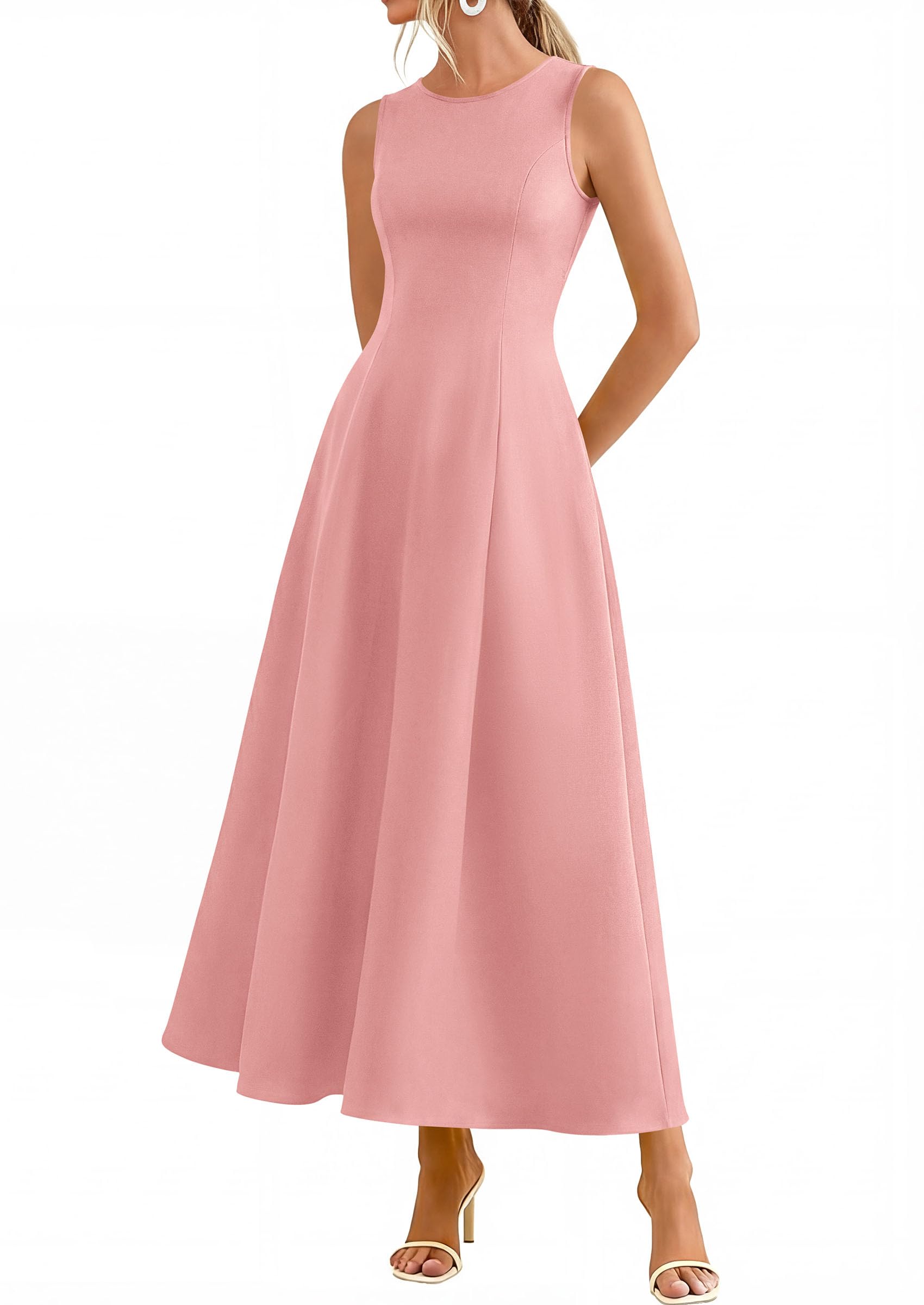Women's Sleeveless Summer Elegant Maxi Dresses, Pink,S