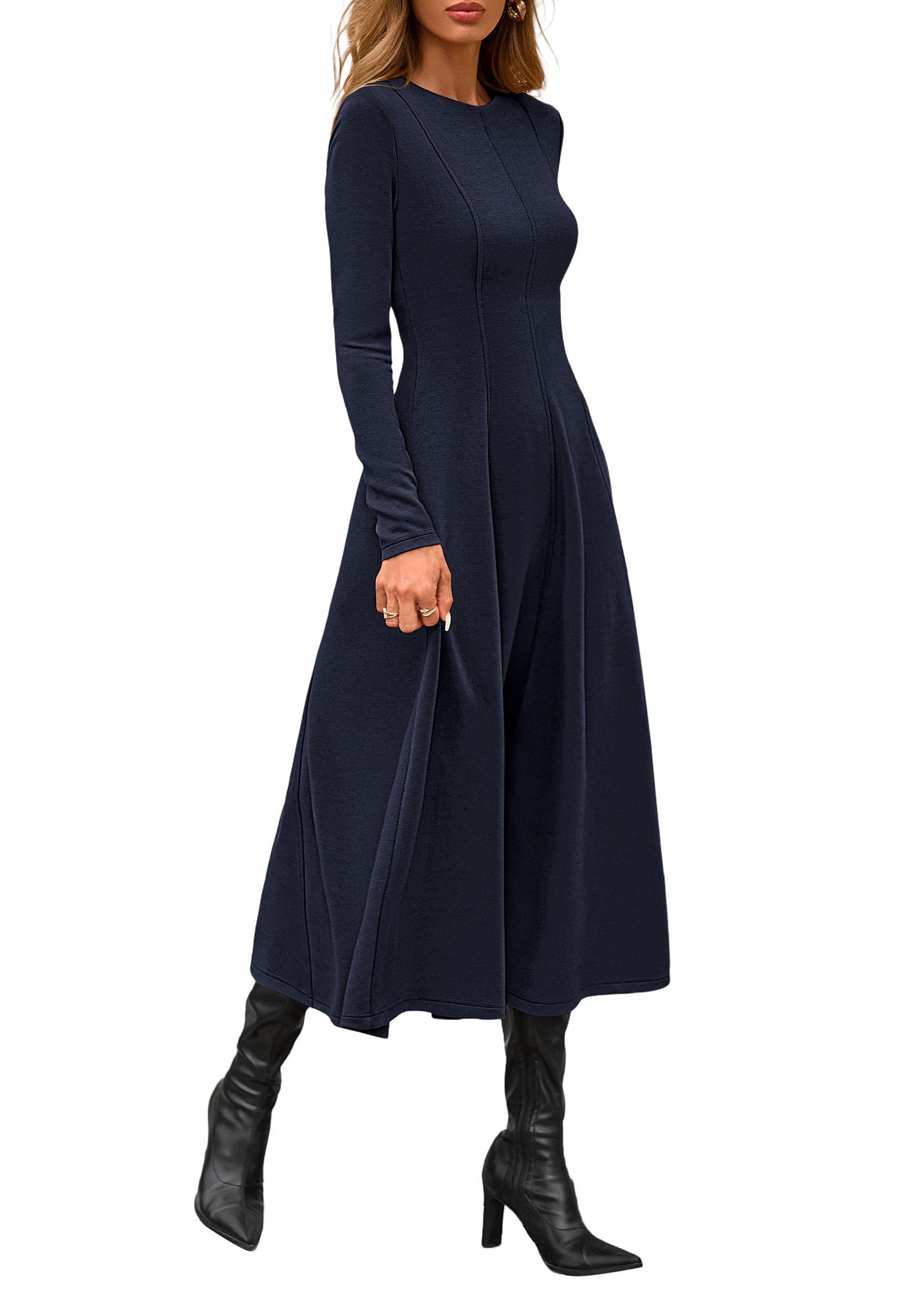 Women's Fall Long Sleeve A Line Midi Elegant Cocktail Dress