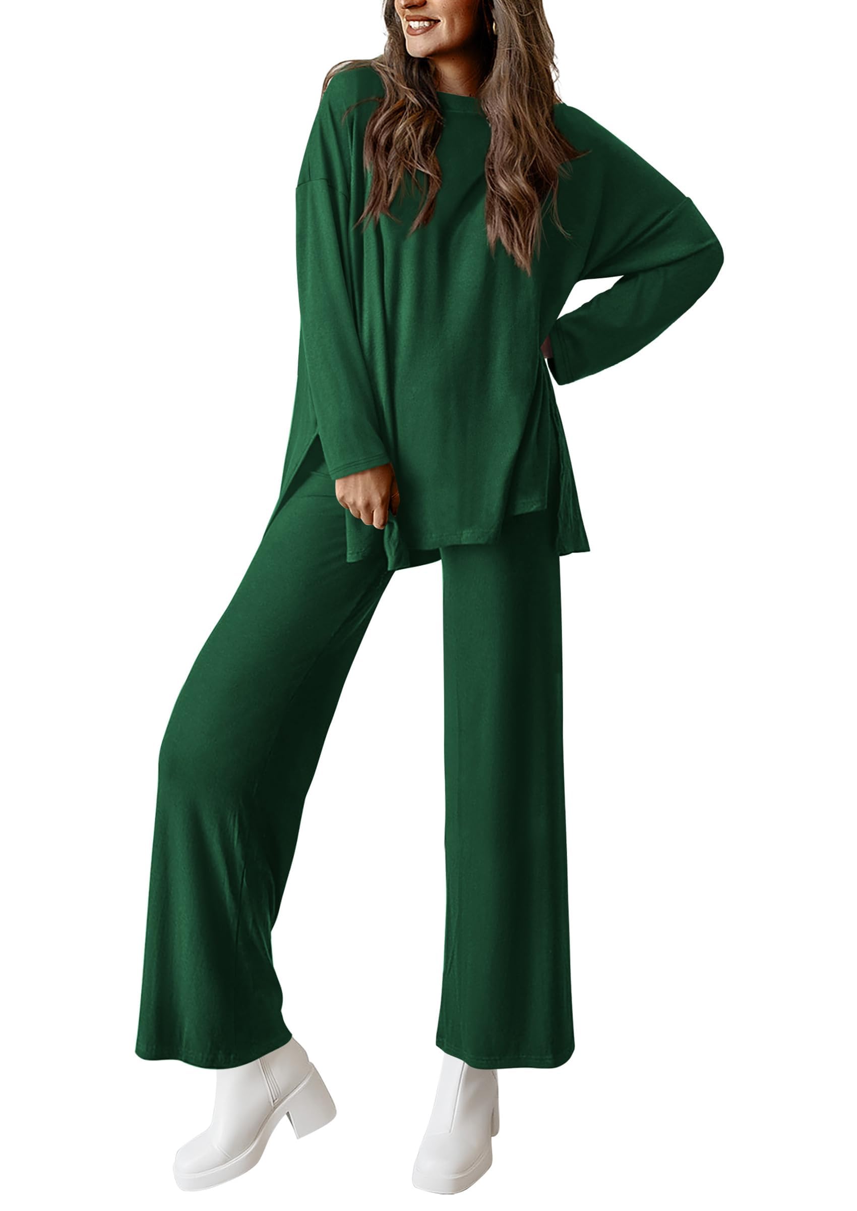 Matching Sets Women Clothing 2 Piece Loungewear, Dark Green,S