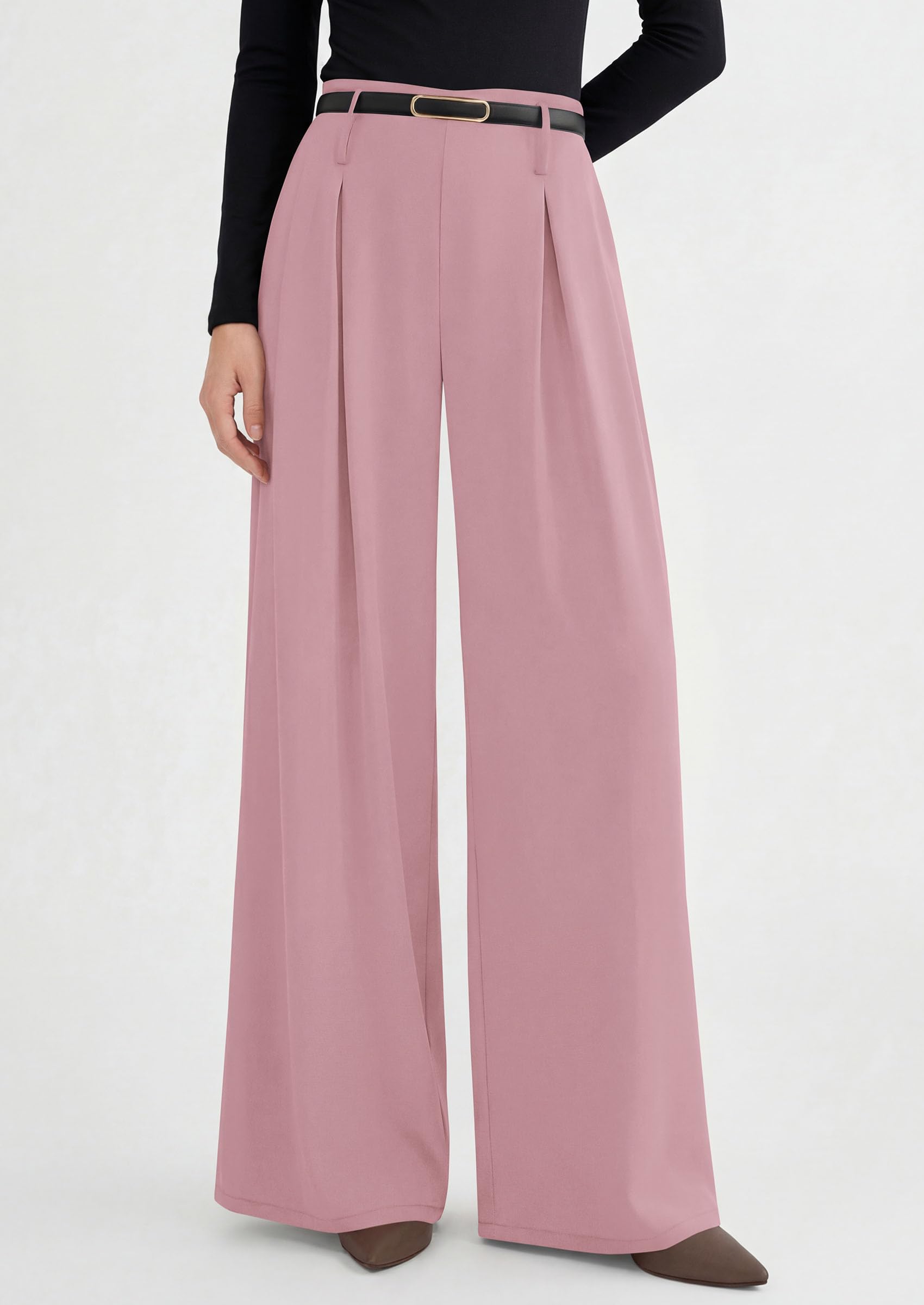 Womens Wide Leg Dress Pants Flowy Trousers,Pink,S