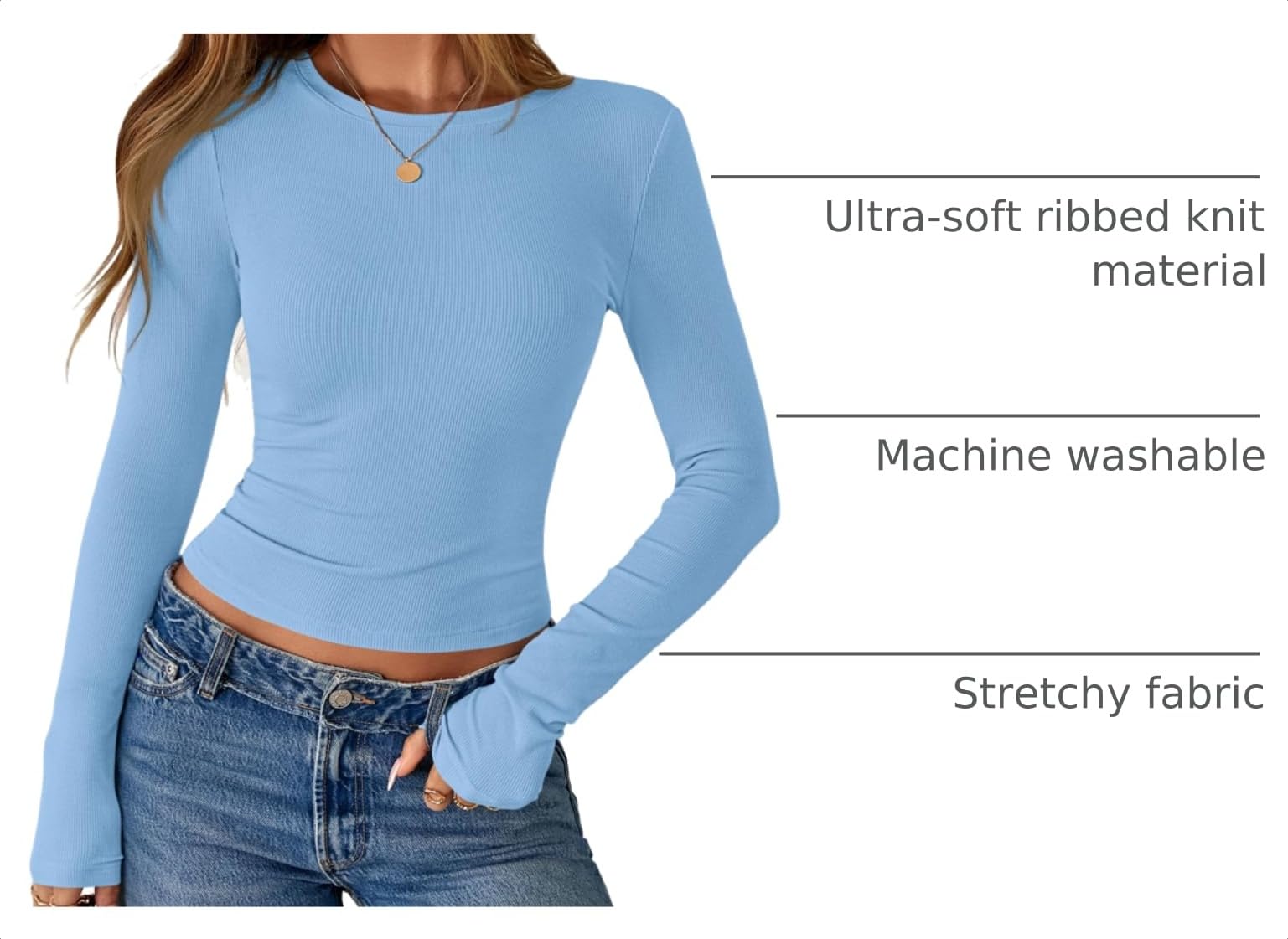 Women's Fall Long Sleeve Shirts Basic Tees (Light Blue,XS)