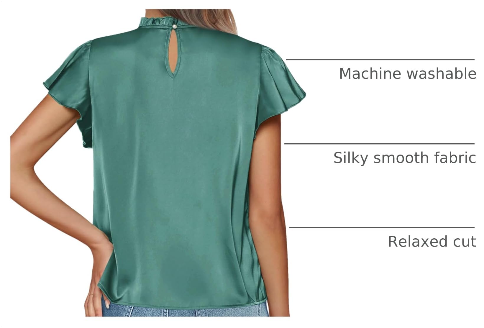 Women's Satin Tops Business Casual Work Blouses, Aqua Green,S