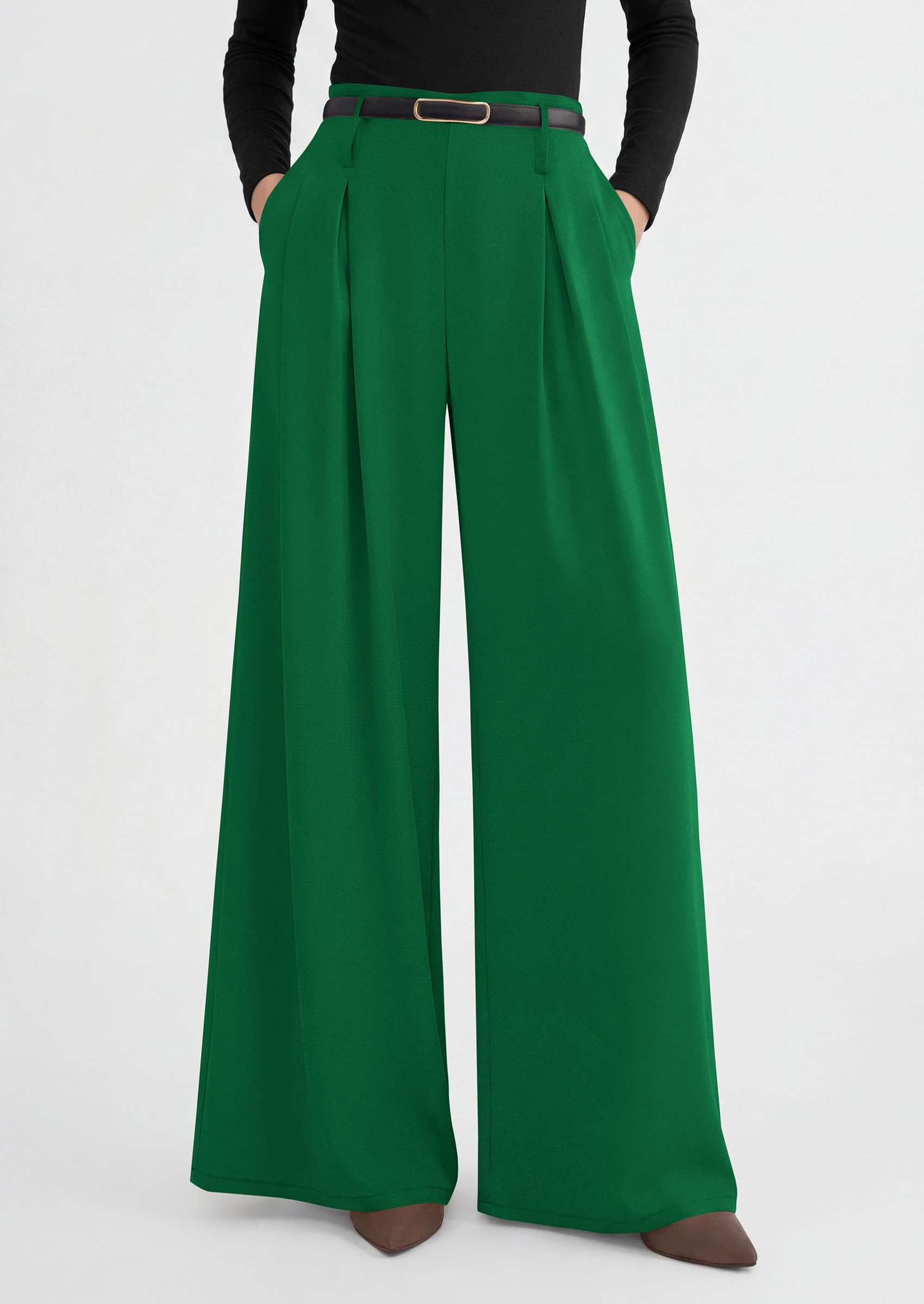 Womens Wide Leg Dress Pants Flowy Trousers,Green,S