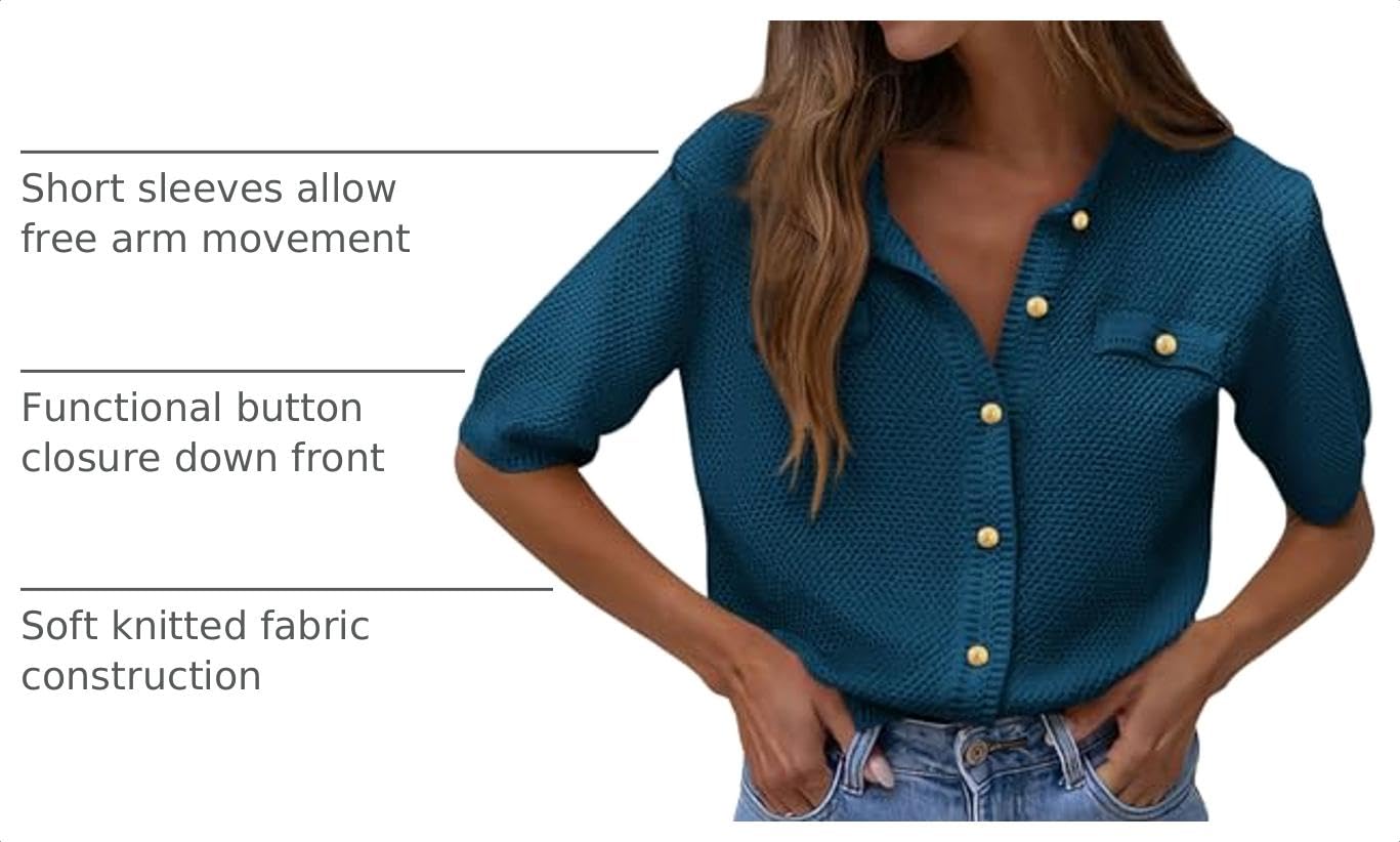 Women's Summer Casual Button Down Shirts Dark Blue,Small