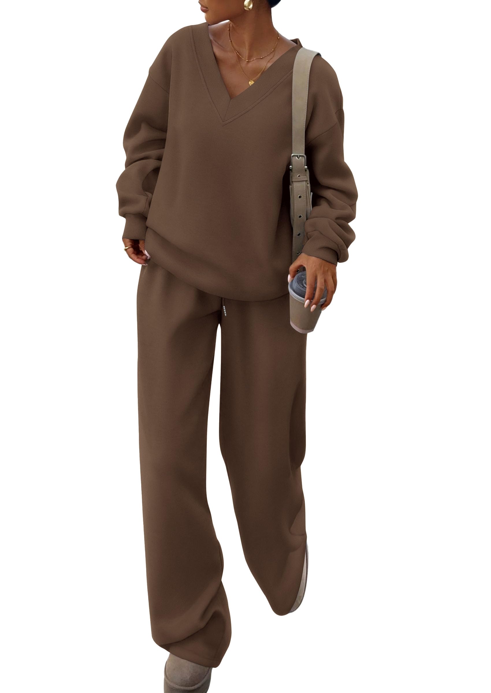 Womens 2 Piece Outfits Fall Sweatsuits,Coffee,S
