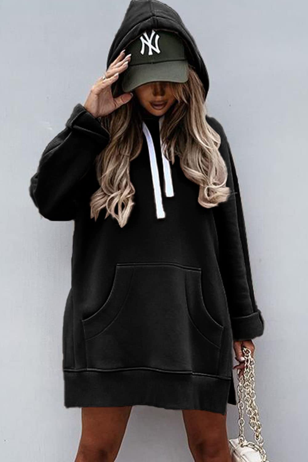 Sweatshirt for Women Fall Oversized Hoodie Dress,Black,S