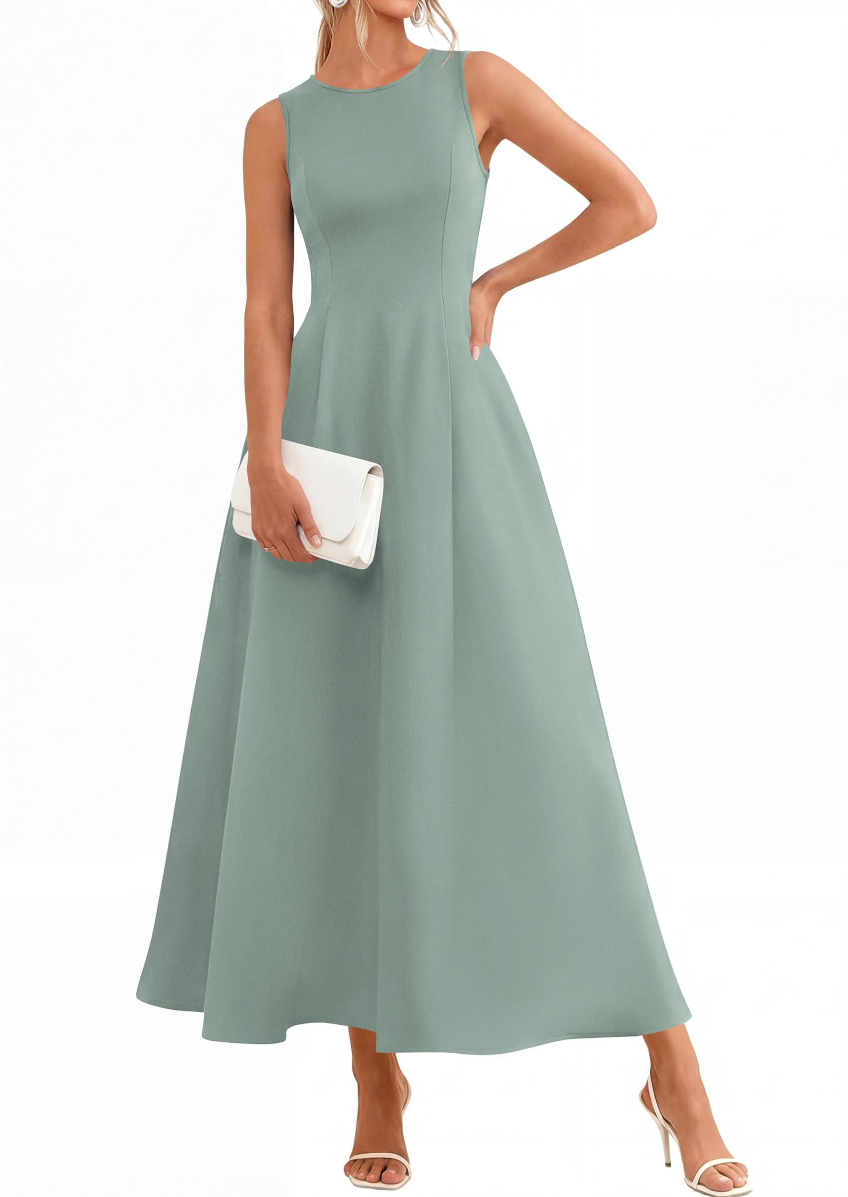 Women's Sleeveless Summer Elegant Maxi Dresses, Sage Green,S
