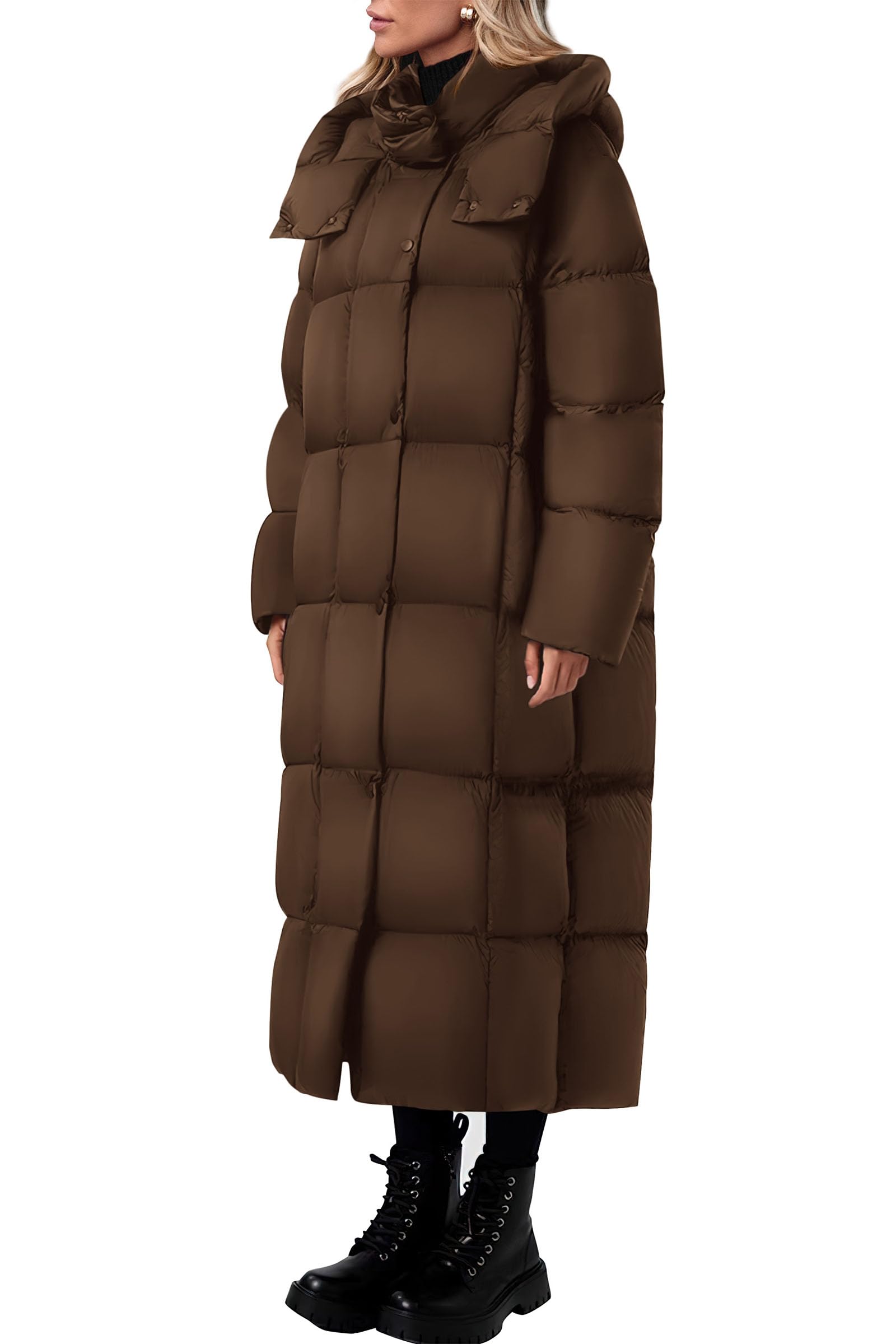 Women's Trendy Winter Long Puffer Coats(Dark Brown,X-Small)