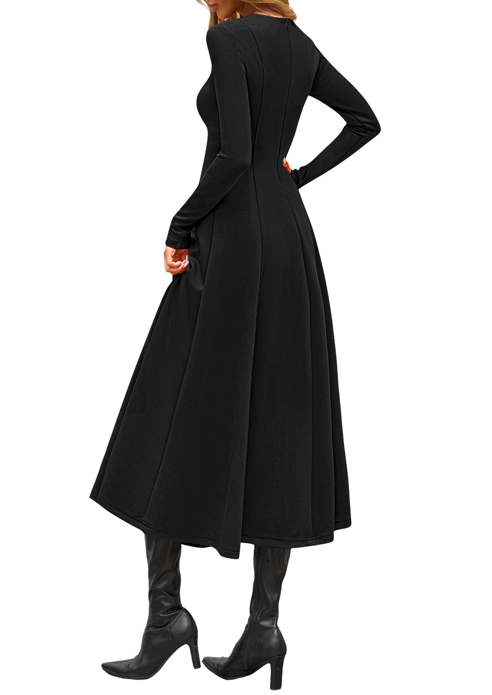 Women's Fall Long Sleeve A Line Midi Elegant Cocktail Dress