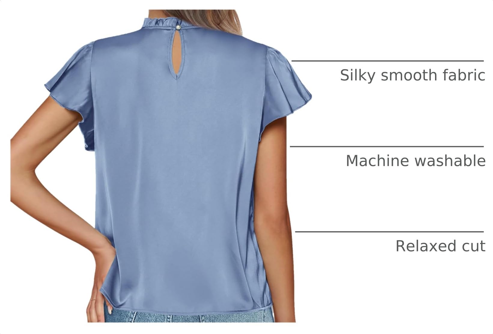 Women's Satin Tops Business Casual Work Blouses, Blue,S
