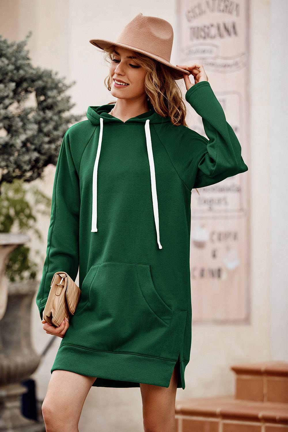 Sweatshirt for Women Fall Oversized Hoodie Dress,Dark Green,L