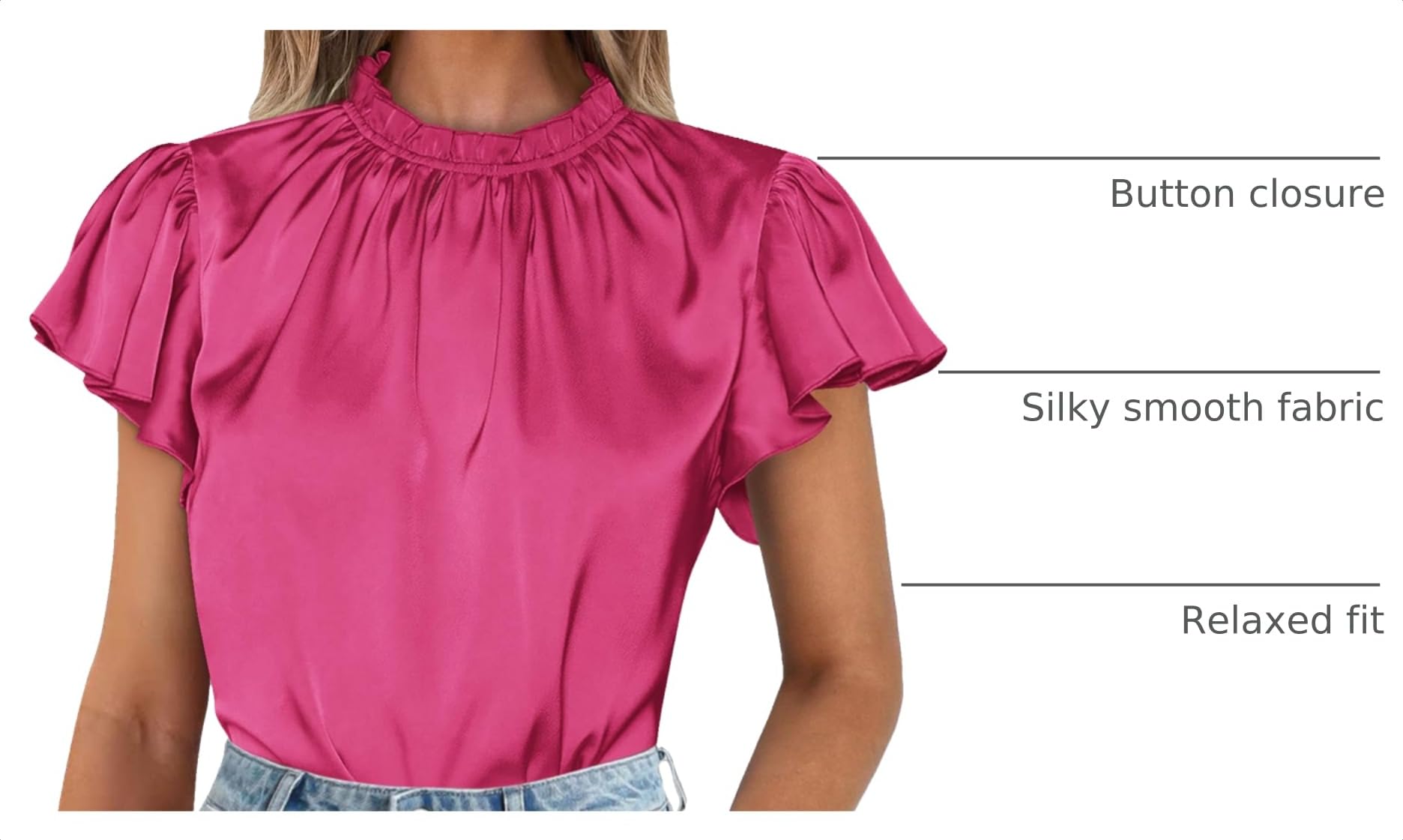 Women's Satin Tops Business Casual Work Blouses, Rose Red,S