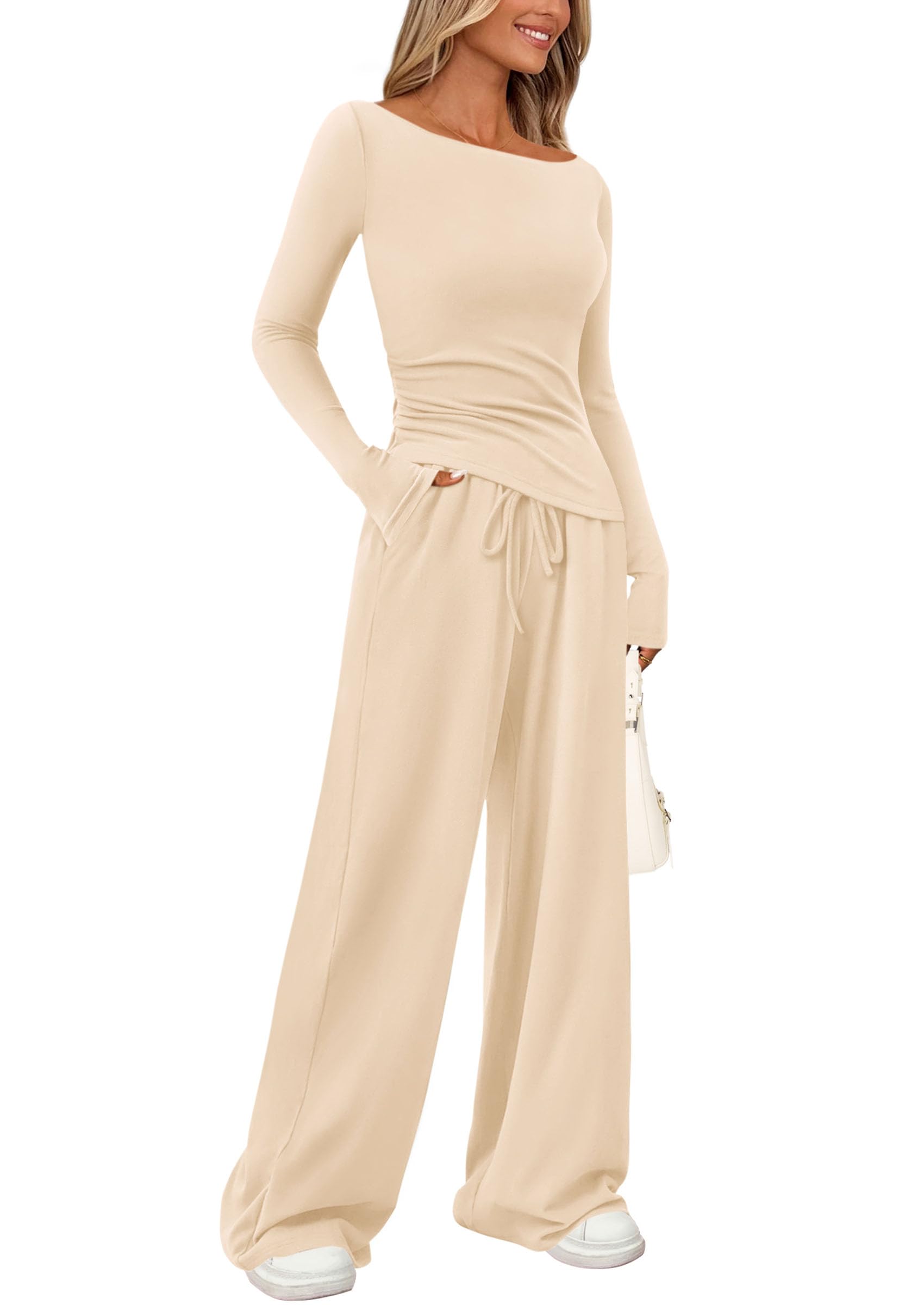 Women's 2 Piece Lounge Sets Airport Outfits(Beige,XS)