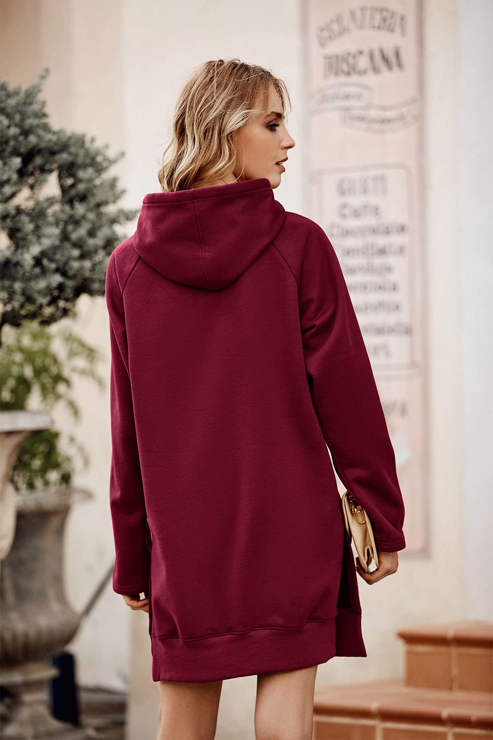 Sweatshirt for Women Fall Oversized Hoodie Dress,Wine Red,S