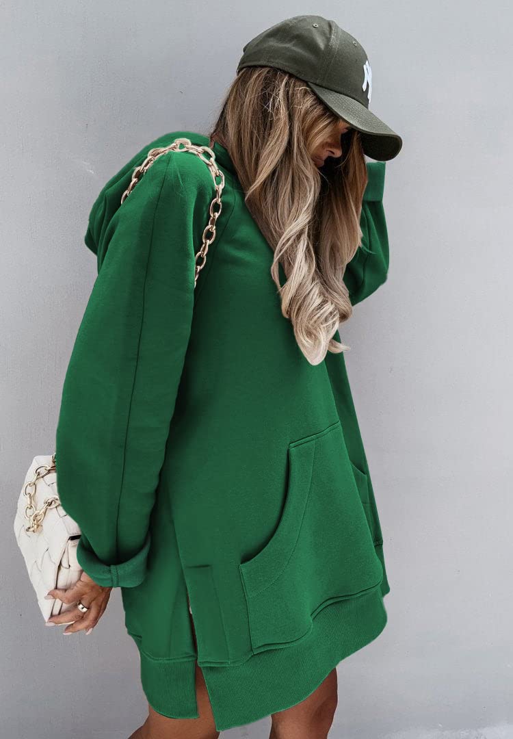 Sweatshirt for Women Fall Oversized Hoodie Dress,Dark Green,L
