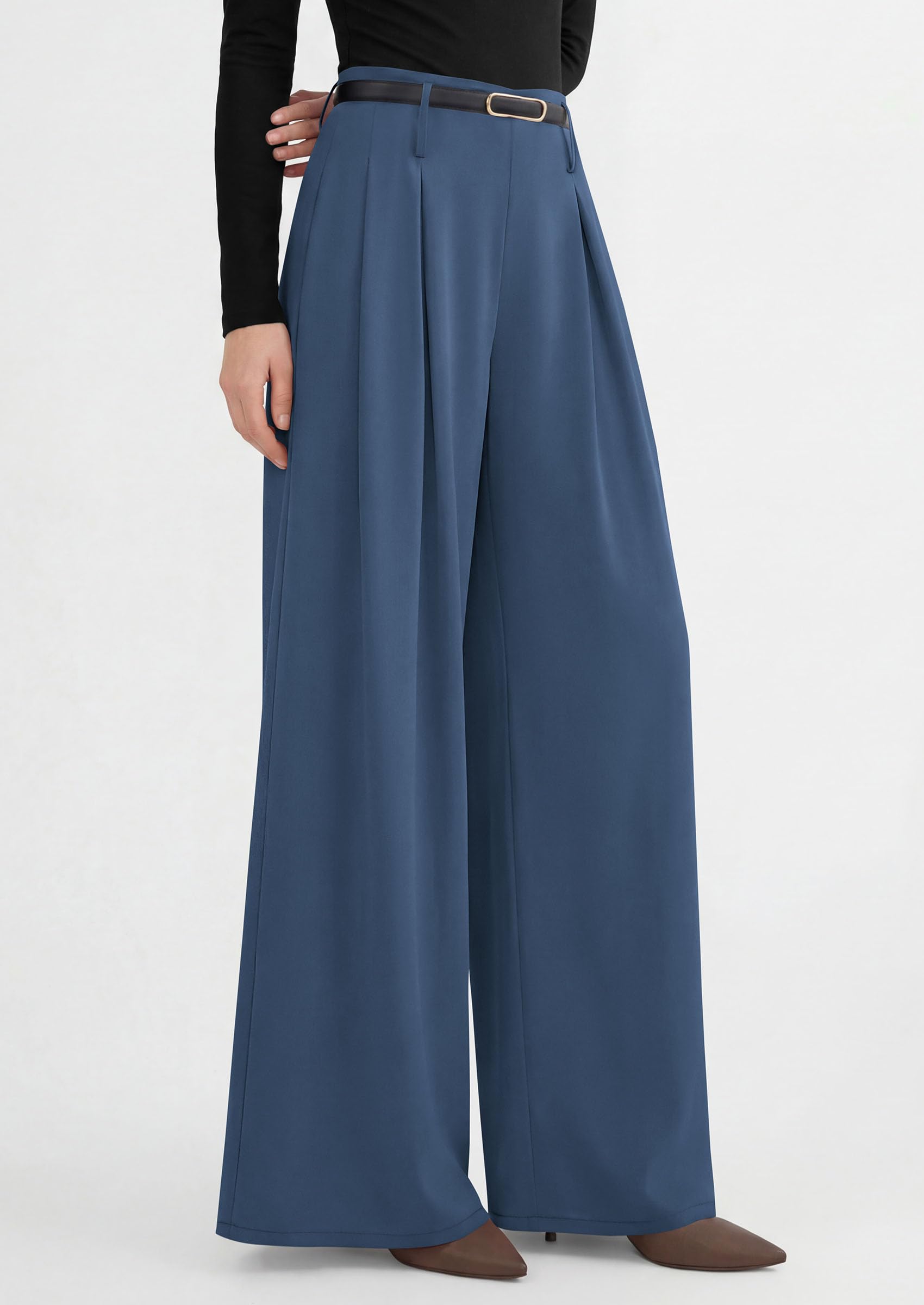 Womens Wide Leg Dress Pants Flowy Trousers,Grey Blue,S