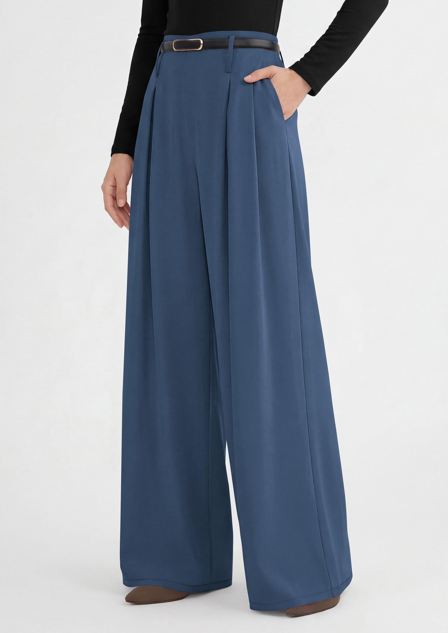 Womens Wide Leg Dress Pants Flowy Trousers,Grey Blue,S
