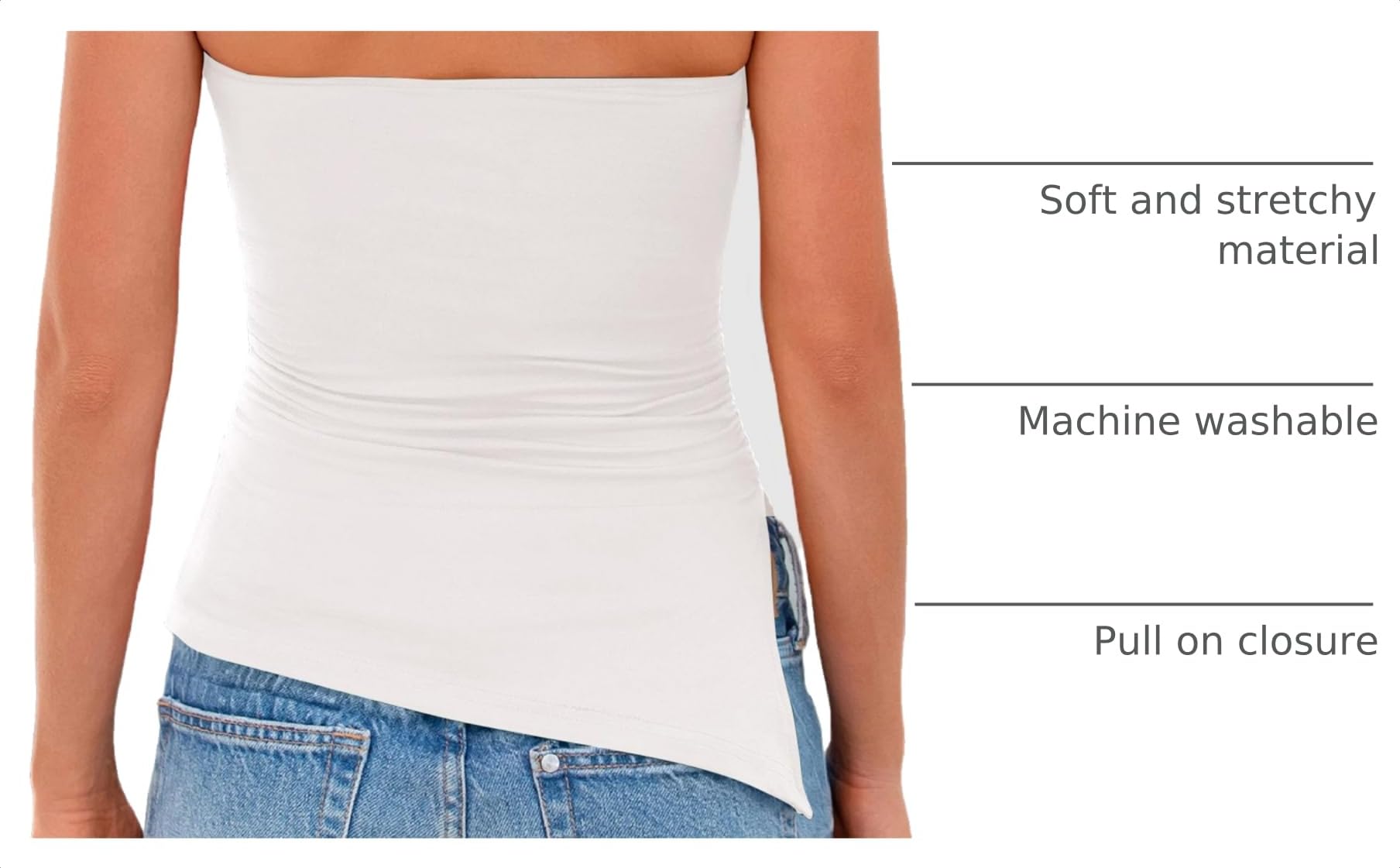 Women's Ruched Asymmetrical Strapless Tube Top, Beige White,S