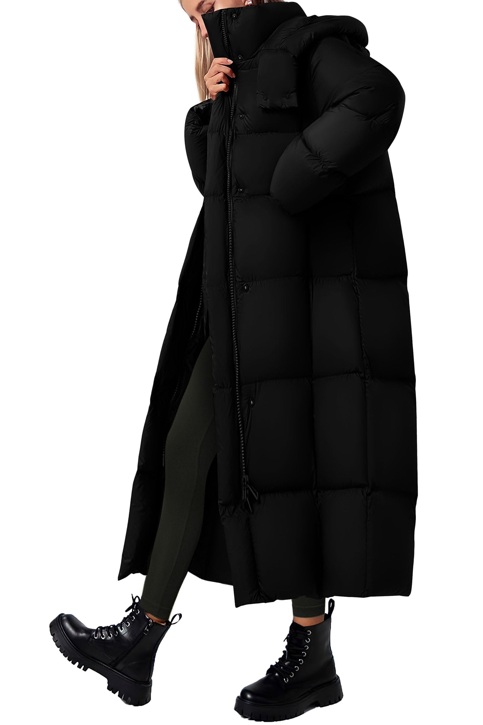 Women's Trendy Winter Long Puffer Coats(Black,X-Small)