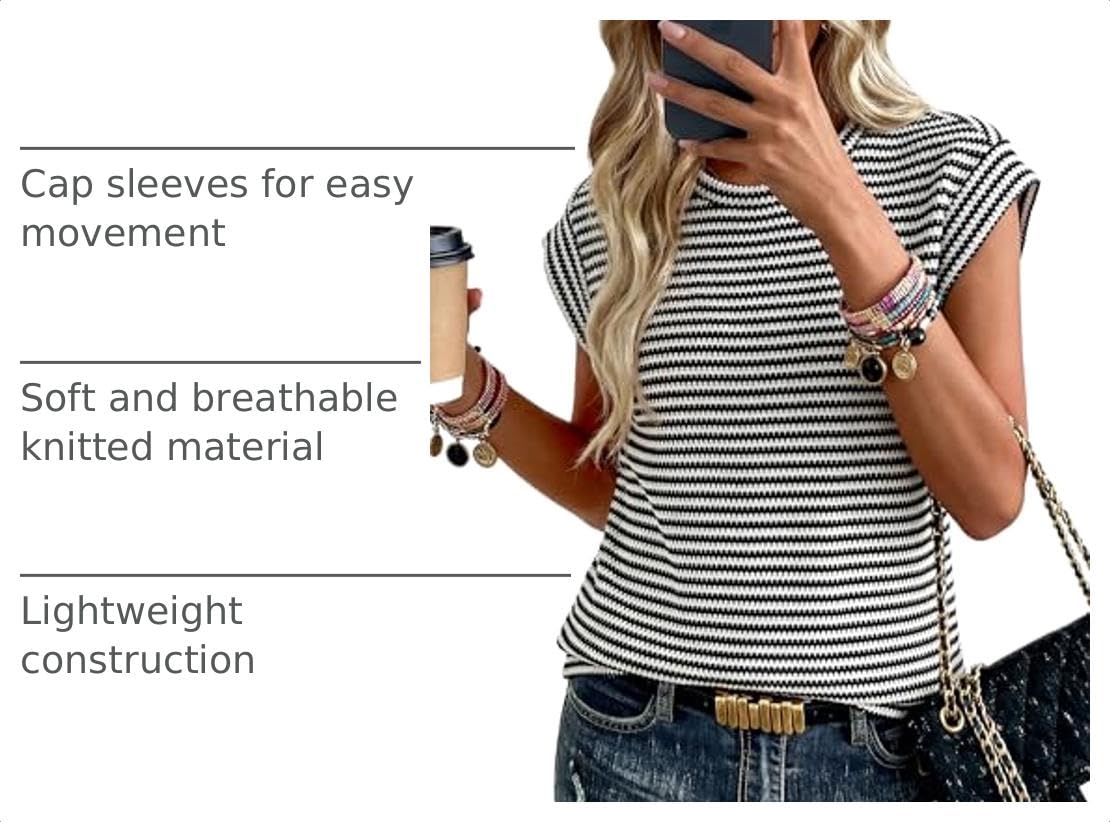 Women's Striped Knit Vest Tops, Striped Black White,S