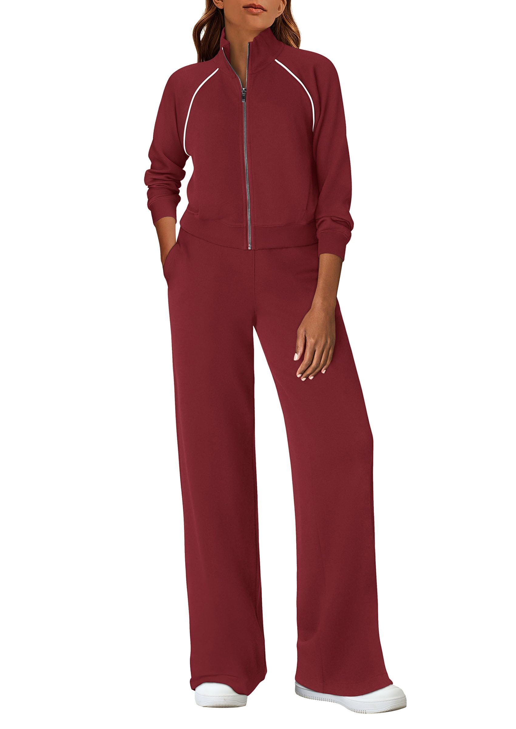 Women's 2 Piece Outfits Sweatsuits Lounge Sets,Burgundy,S