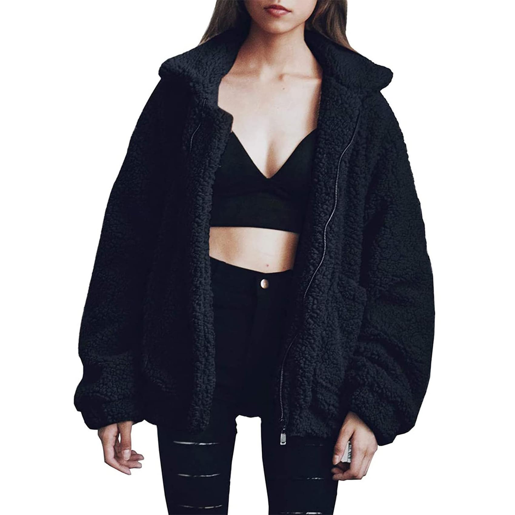 Oversized Sherpa Fleece Jacket Women's Winter Coats Outerwear